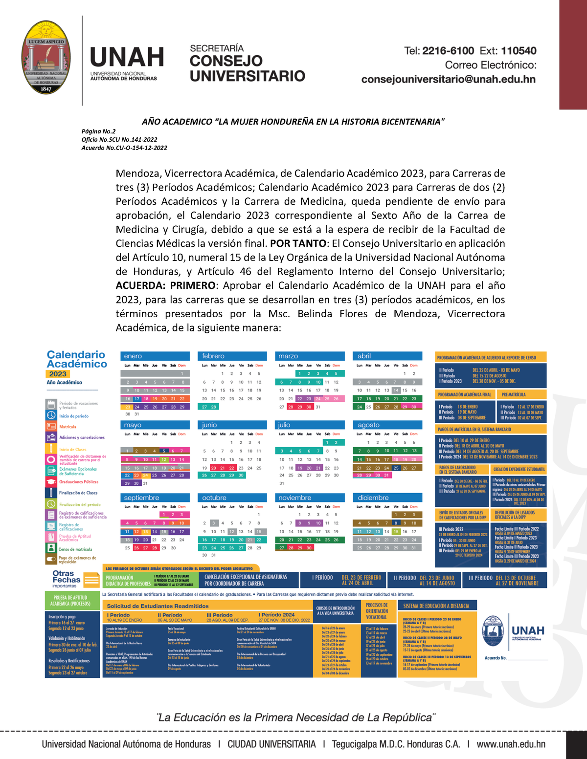 Calendario UNAH - Es para entender más a fondo el tema - Derechos Humanos en Honduras (Optativa 