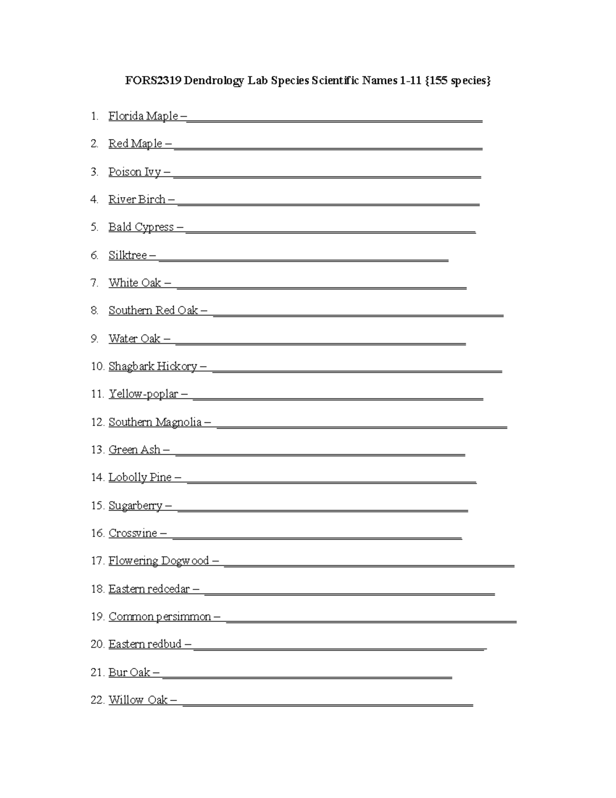 FORS2319 Dendrology Lab Species 18 FORS2319 Dendrology Lab Species