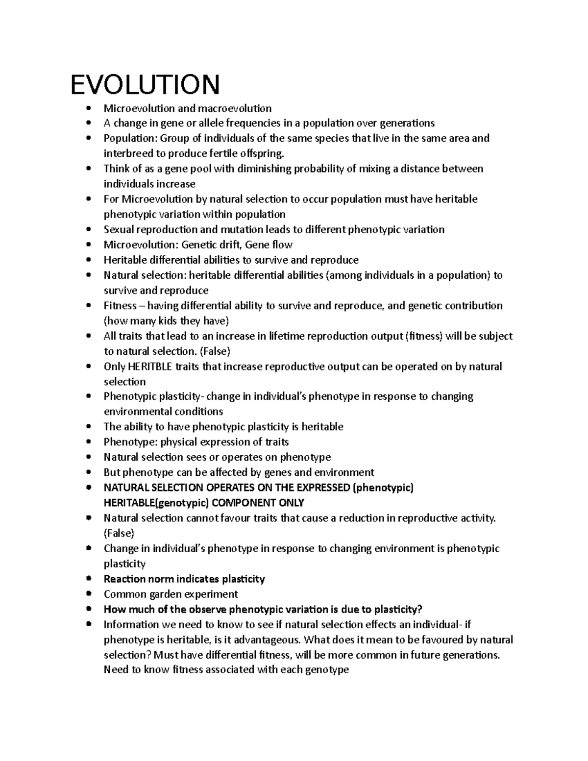 Evolution - Lecture notes 7-9 - EVOLUTION - Studocu