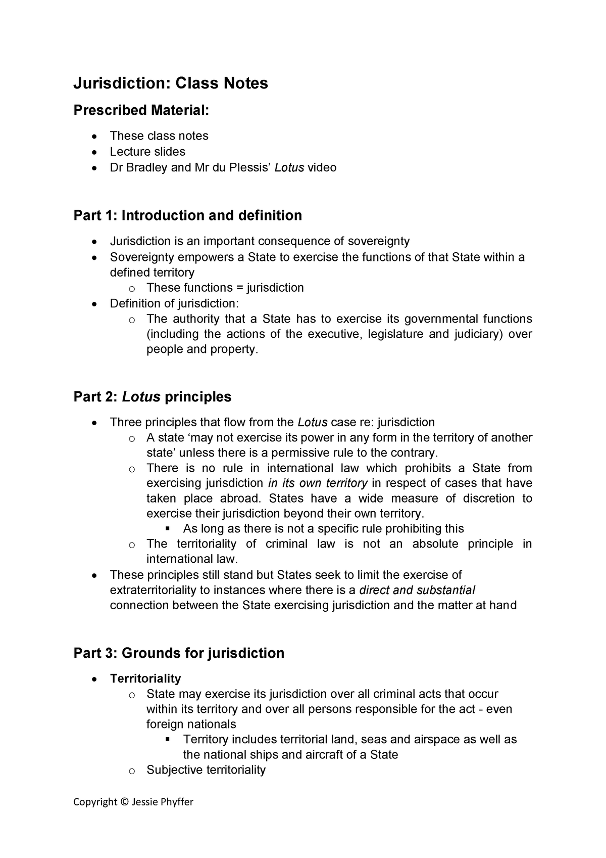 Theme 3 - Part B -Jurisdiction Class Notes - Jurisdiction: Class Notes ...