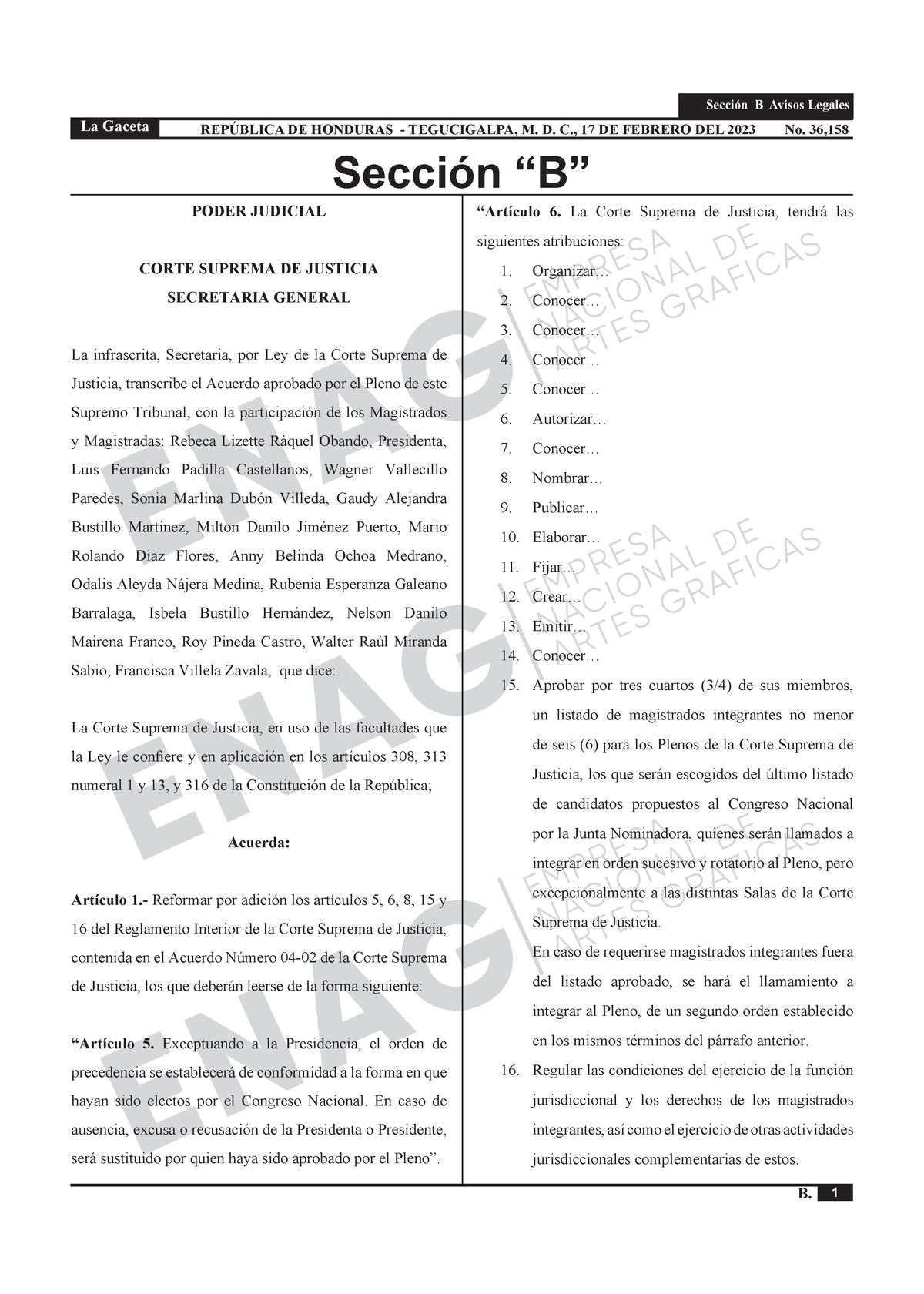 Reglamento CSJ Empleados - 1 La Gaceta B. Sección B A V Isos L Egales ...