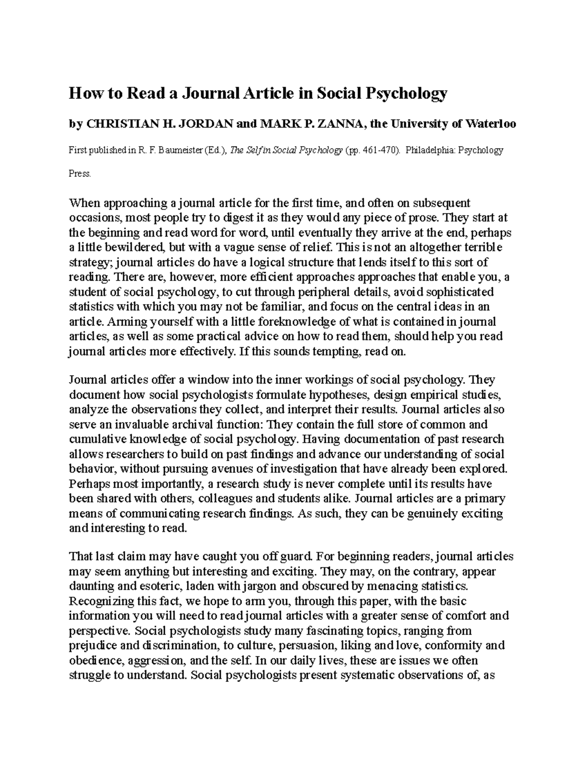 how to read a research article psychology