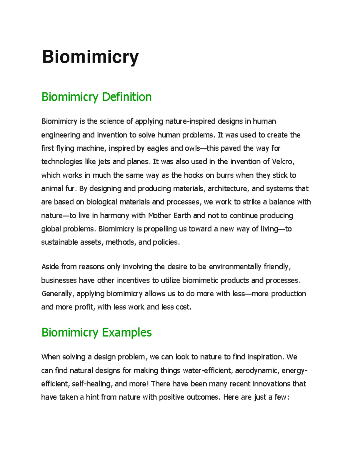 Biomimicry - Biomimicry Biomimicry Definition Biomimicry is the science ...