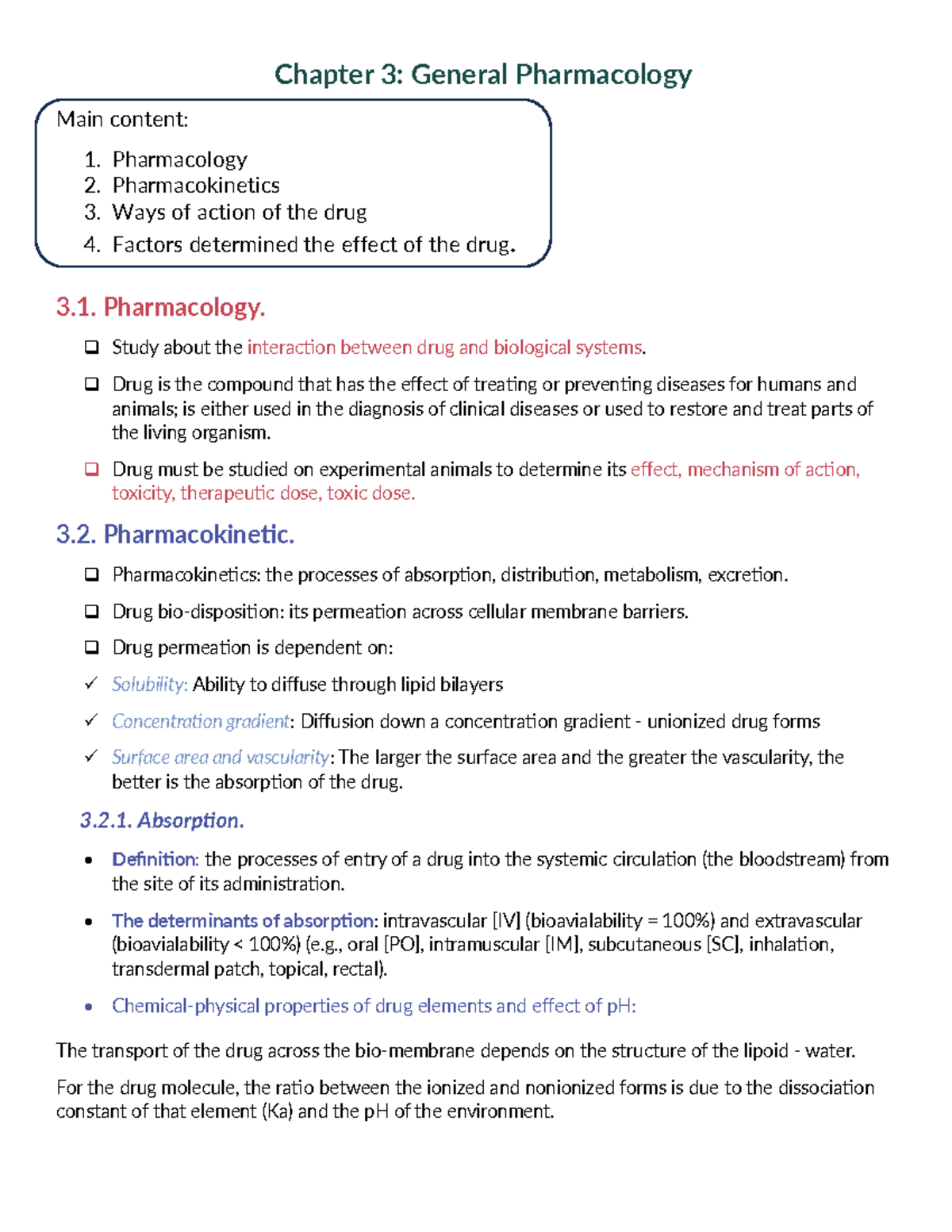 Hóa dược cuối kì - File gộp - Chapter 3: General Pharmacology Main ...