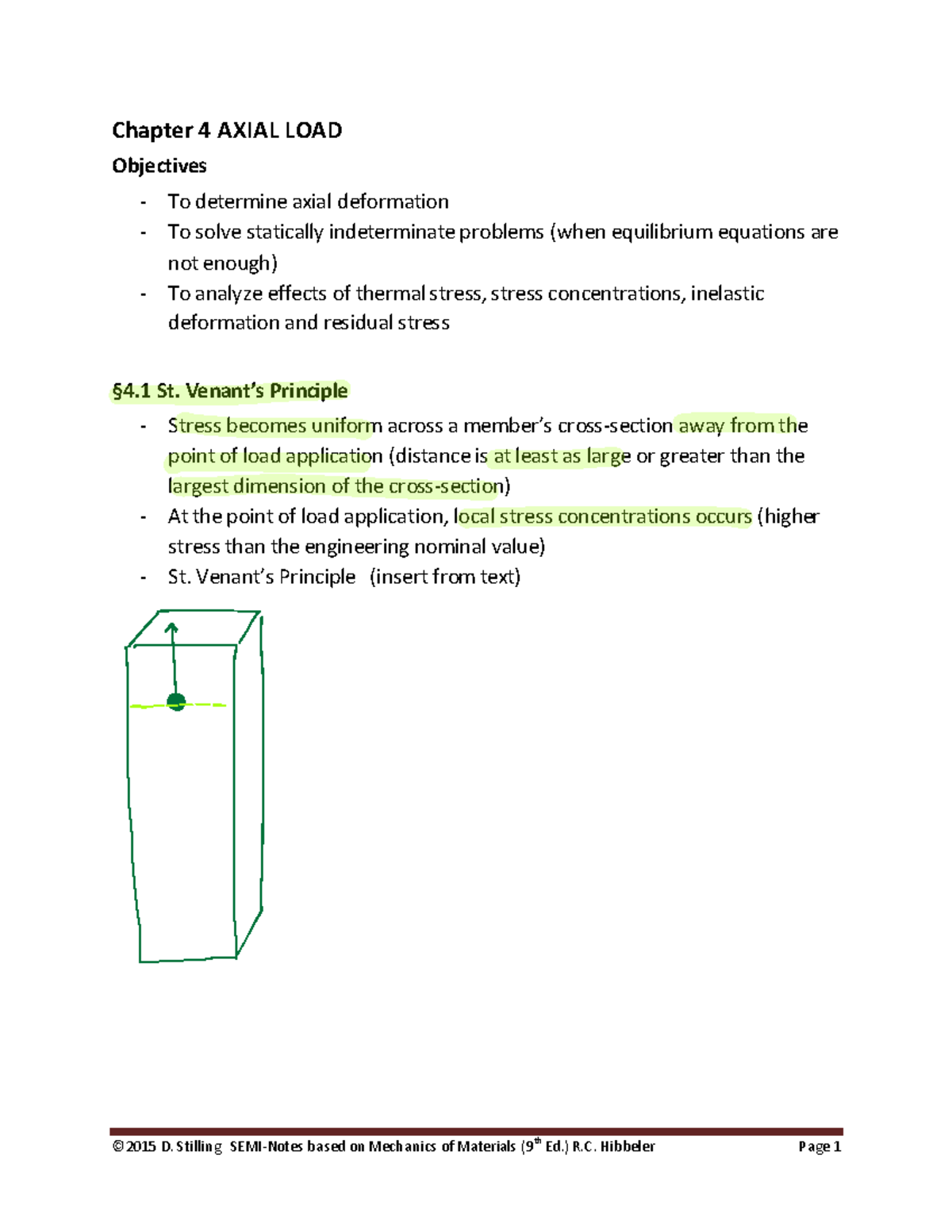 Chapter 4 Axial Loads Semi Notes - Chapter 4 AXIAL LOAD Objectives - To ...