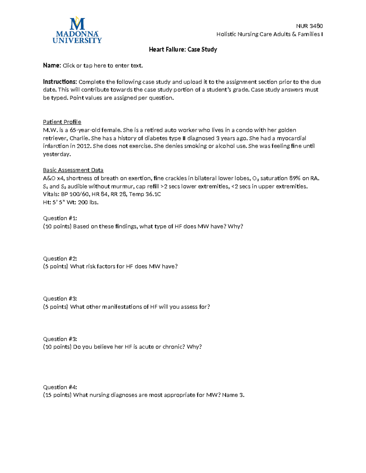 case study heart failure nursing