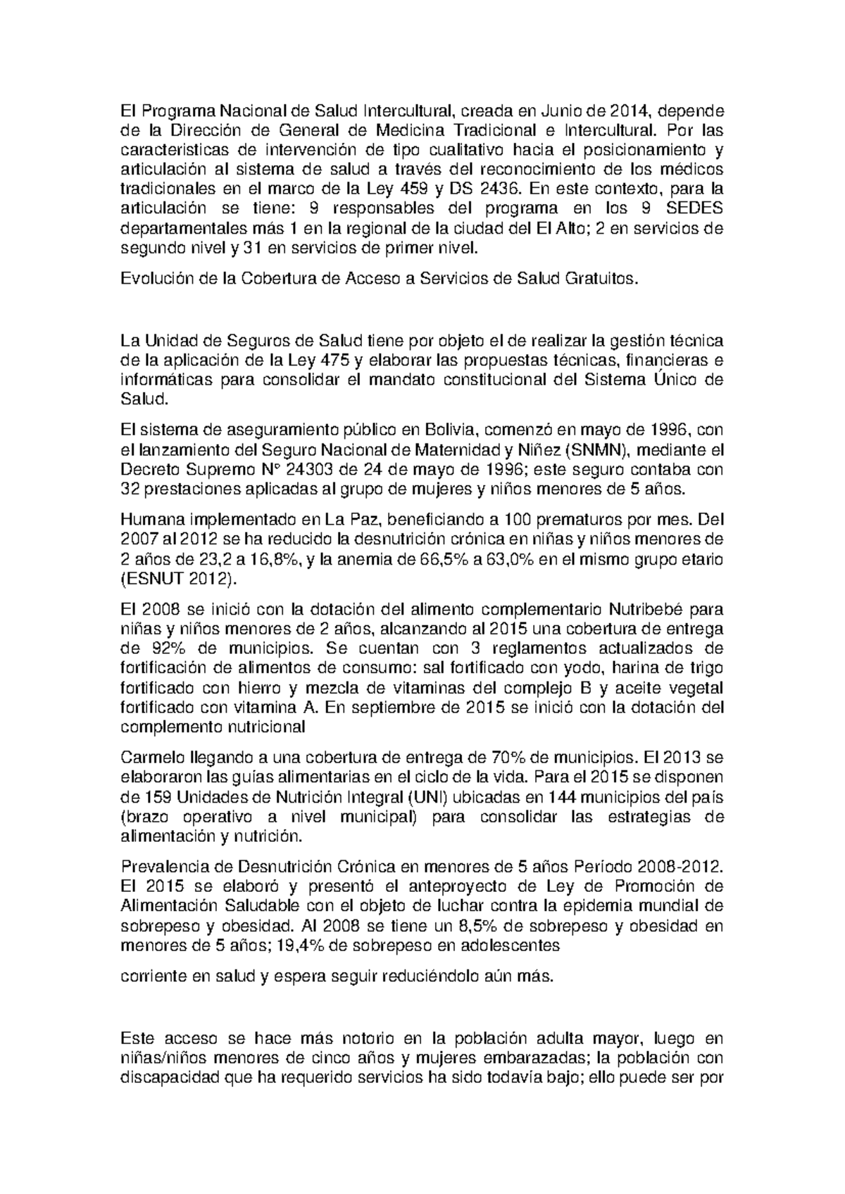 El Programa Nacional de Salud Intercultural - Por las caracteristicas ...