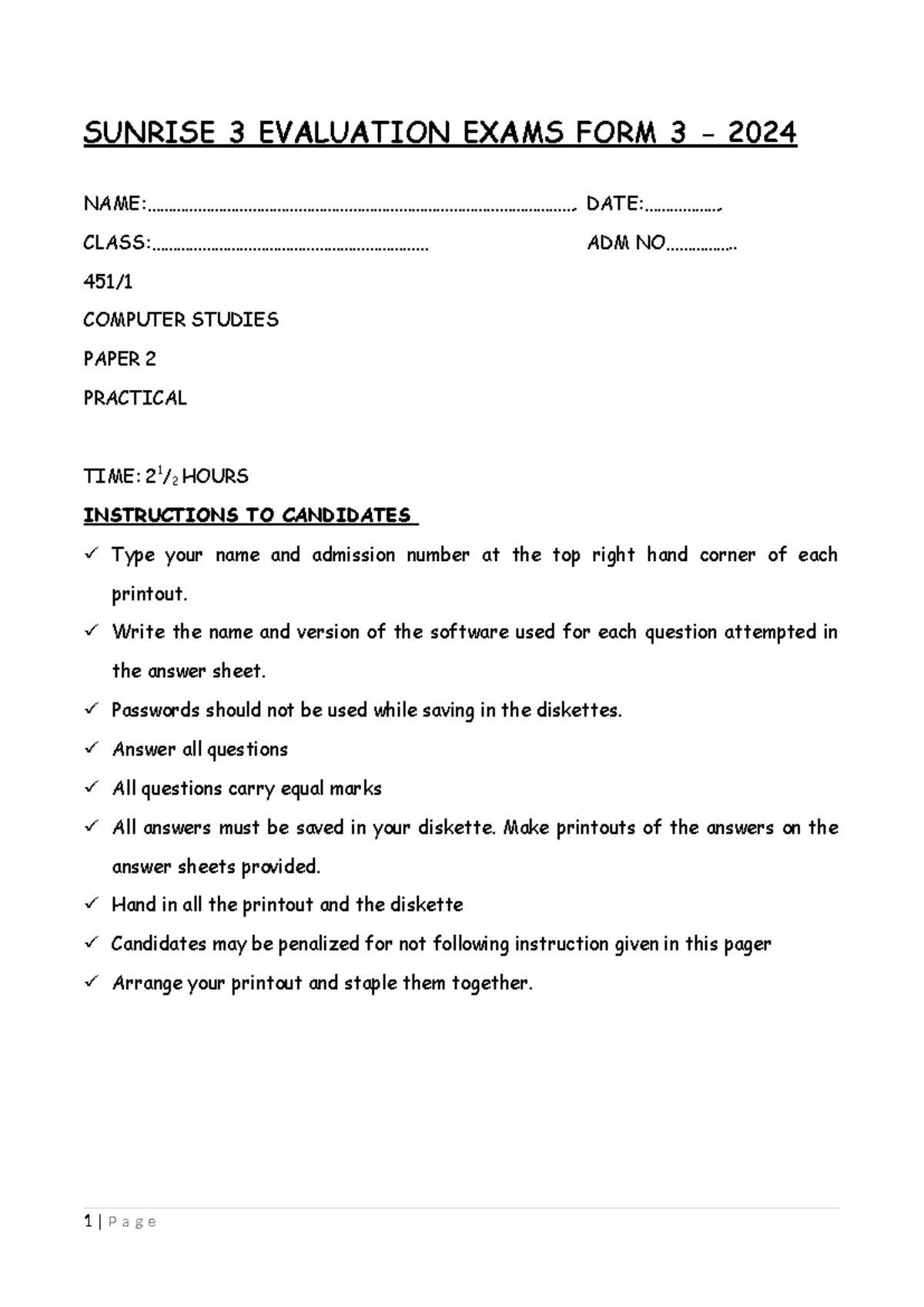 F3 Computer PP2 QSNS - Work good - SUNRISE 3 EVALUATION EXAMS FORM 3 ...