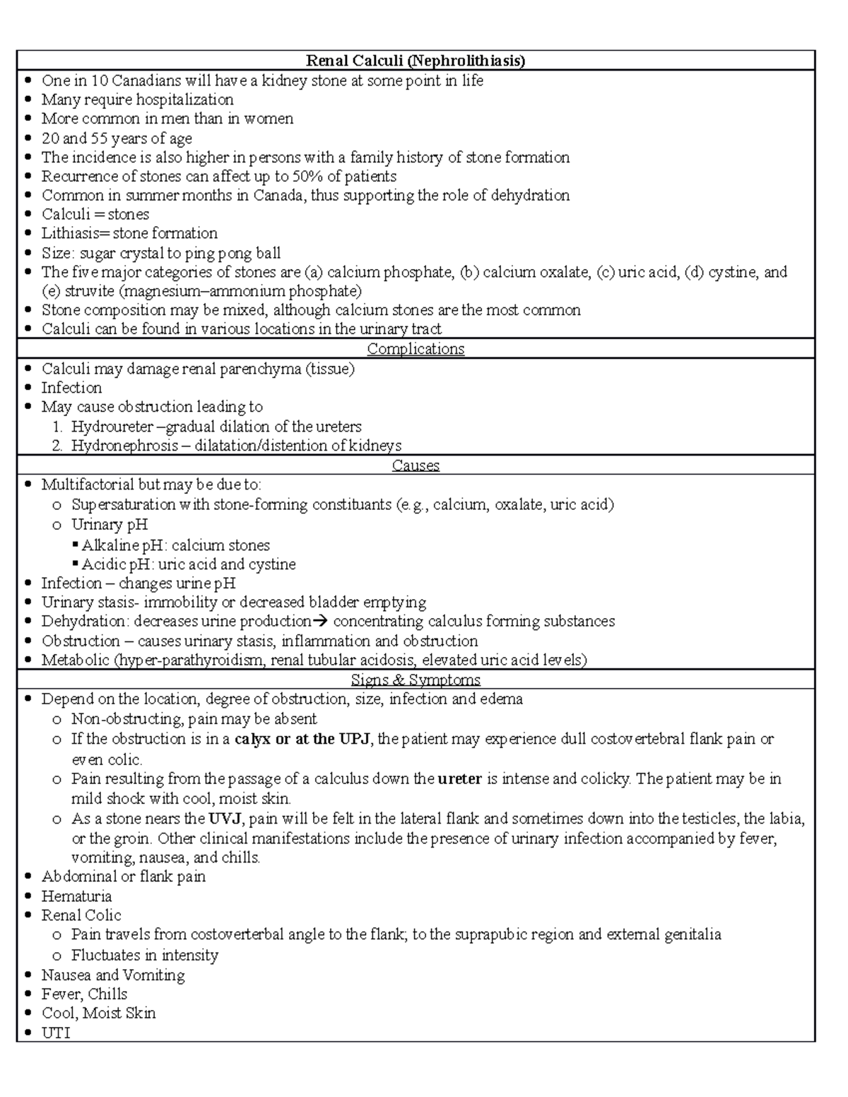 Renal Calculi - , calcium, oxalate, uric acid) o Urinary pH Alkaline pH ...