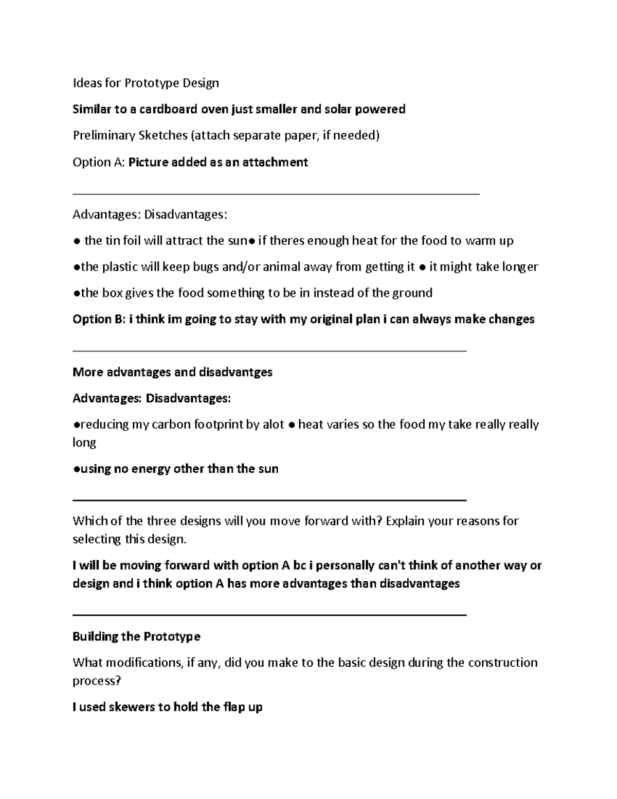 Solar oven project Ideas for Prototype Design Similar to a cardboard