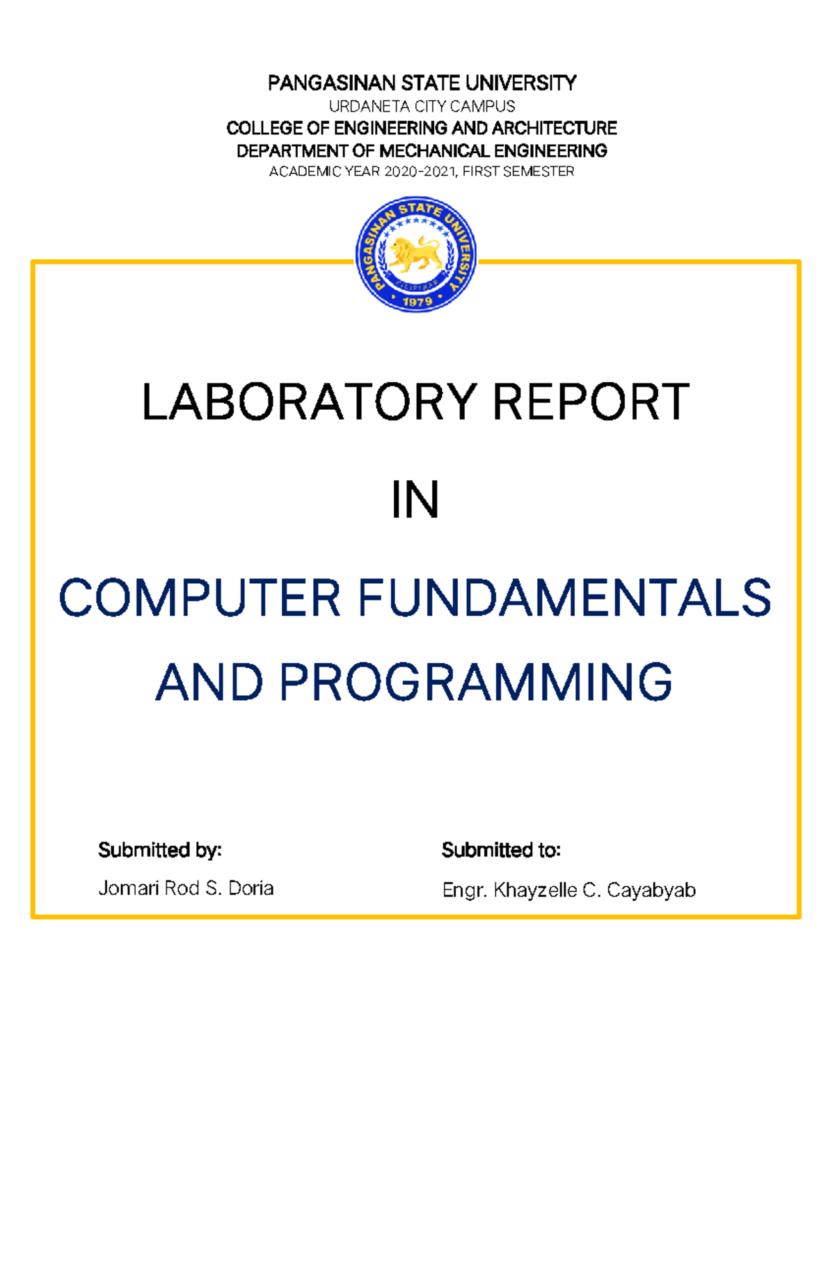 Laboratory- Report 11 - Computer Fundamentals and Programming - PangSU ...