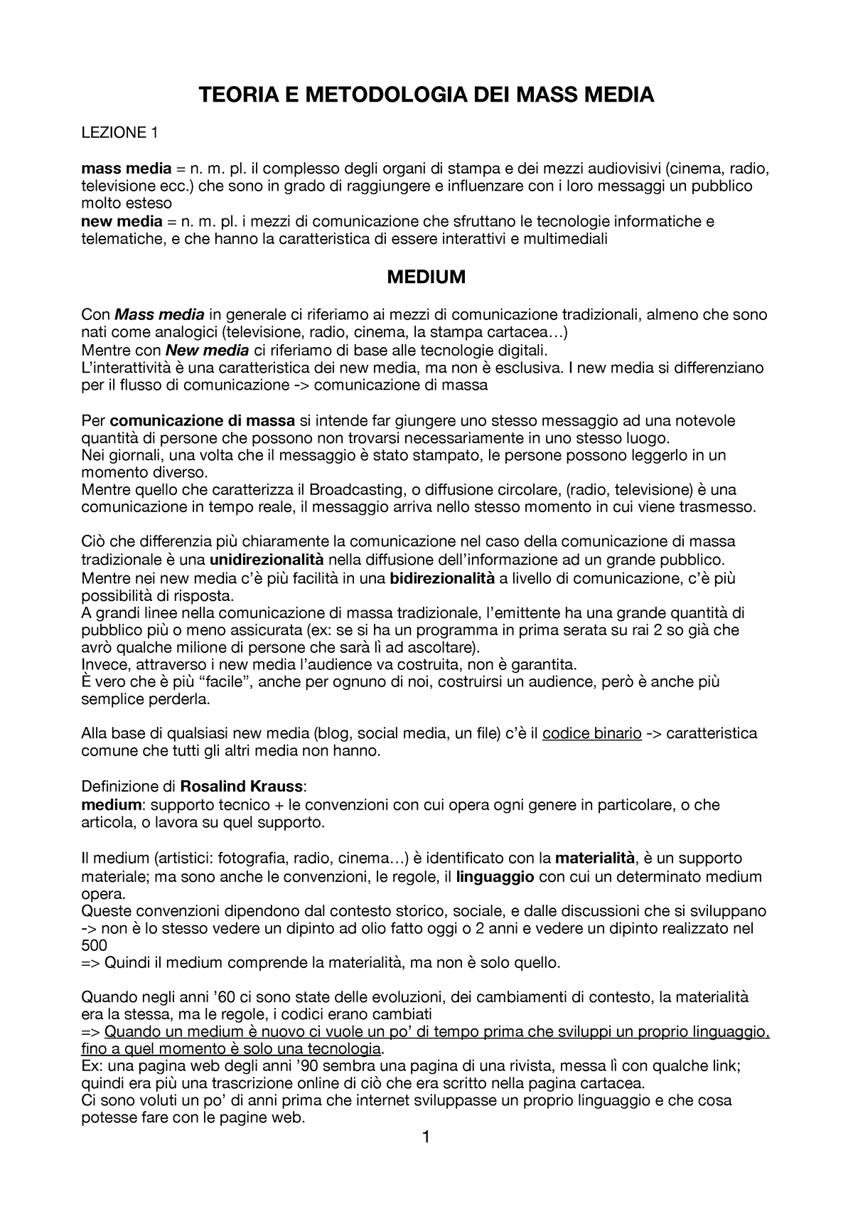 Teoria Mass Media Parte 1 - TEORIA E METODOLOGIA DEI MASS MEDIA LEZIONE ...