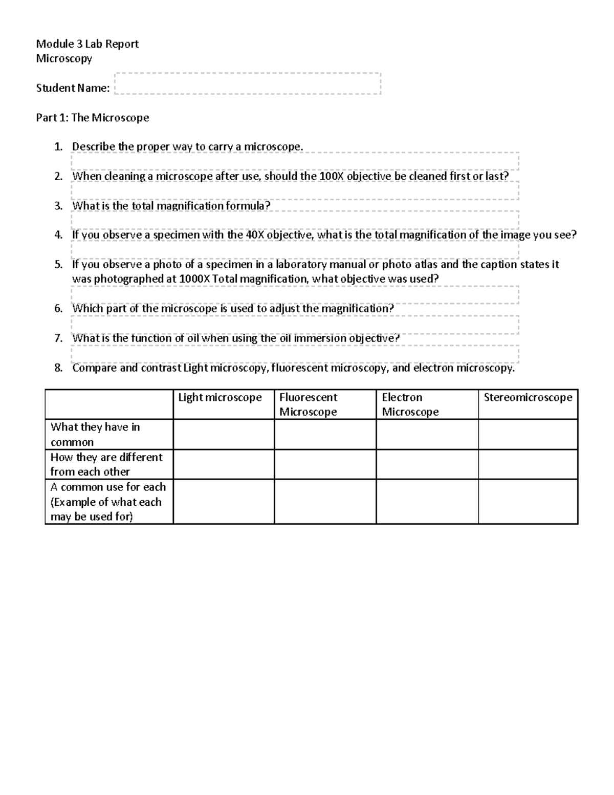 Module 2 Lab Report - Module 3 Lab Report Microscopy Student Name: Part ...