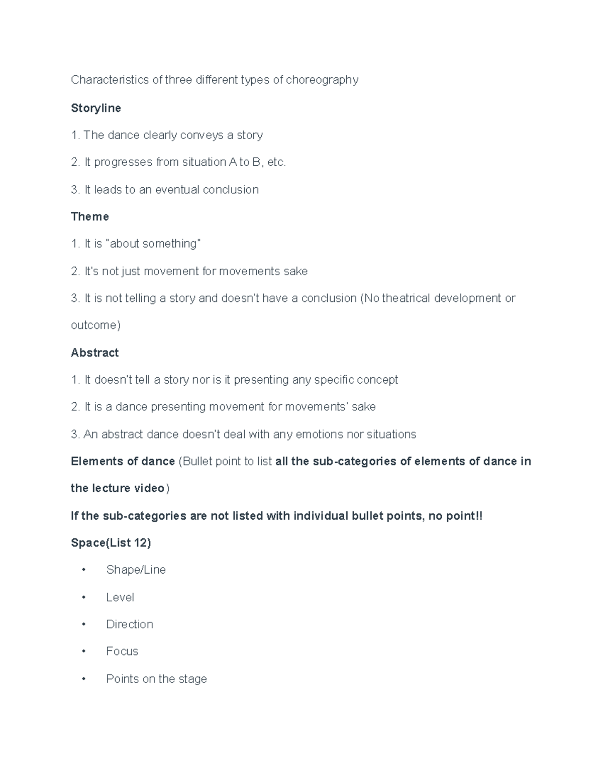 Different Types of Choreography word Characteristics of three