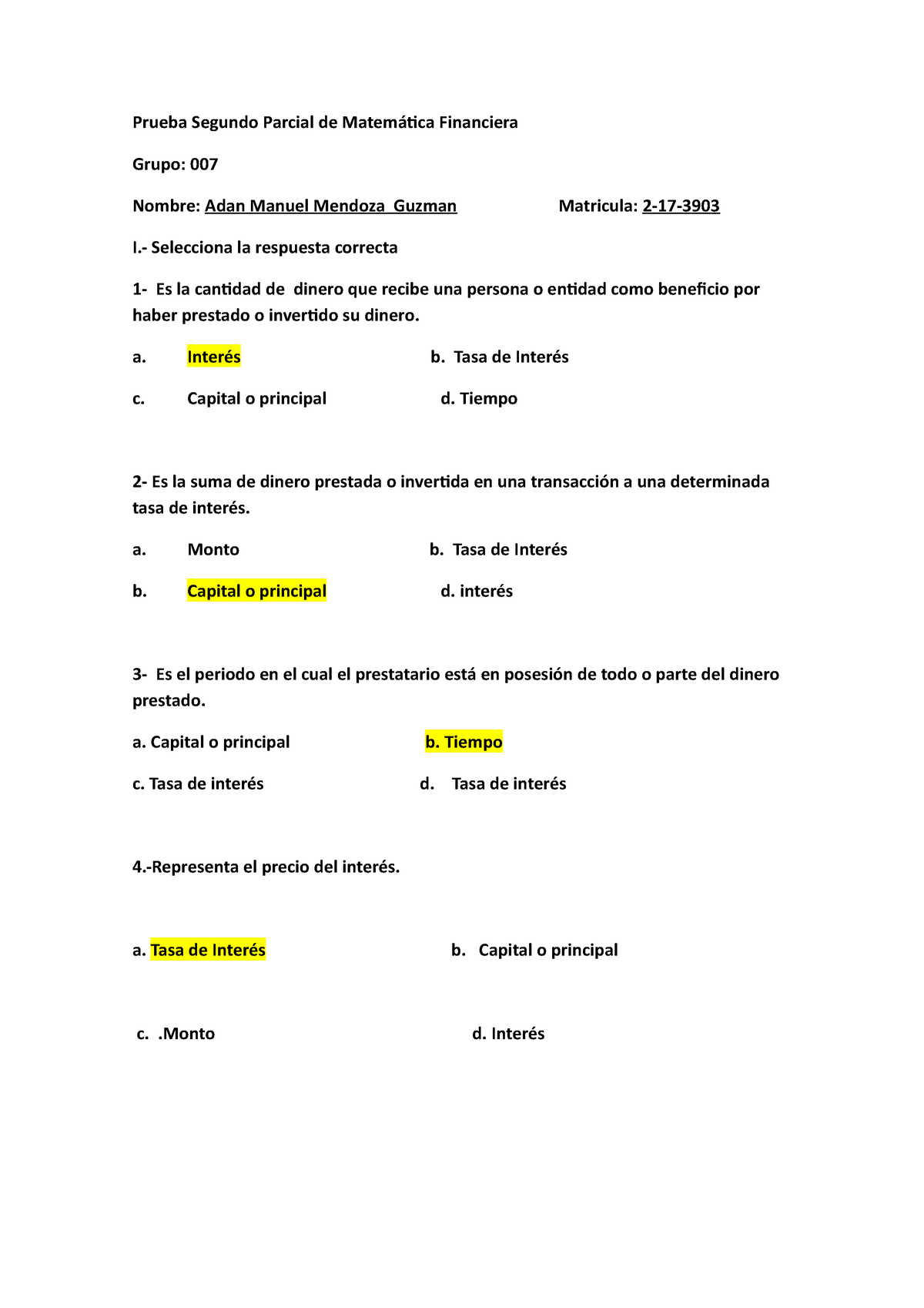 Prueba Segundo Parcial De Matemática Financiera - Prueba Segundo ...