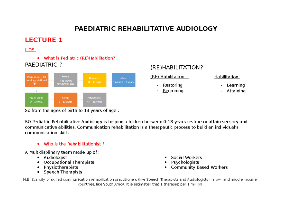 Paediatric Rehabilitative Audiology Study Notes copy - PAEDIATRIC ...