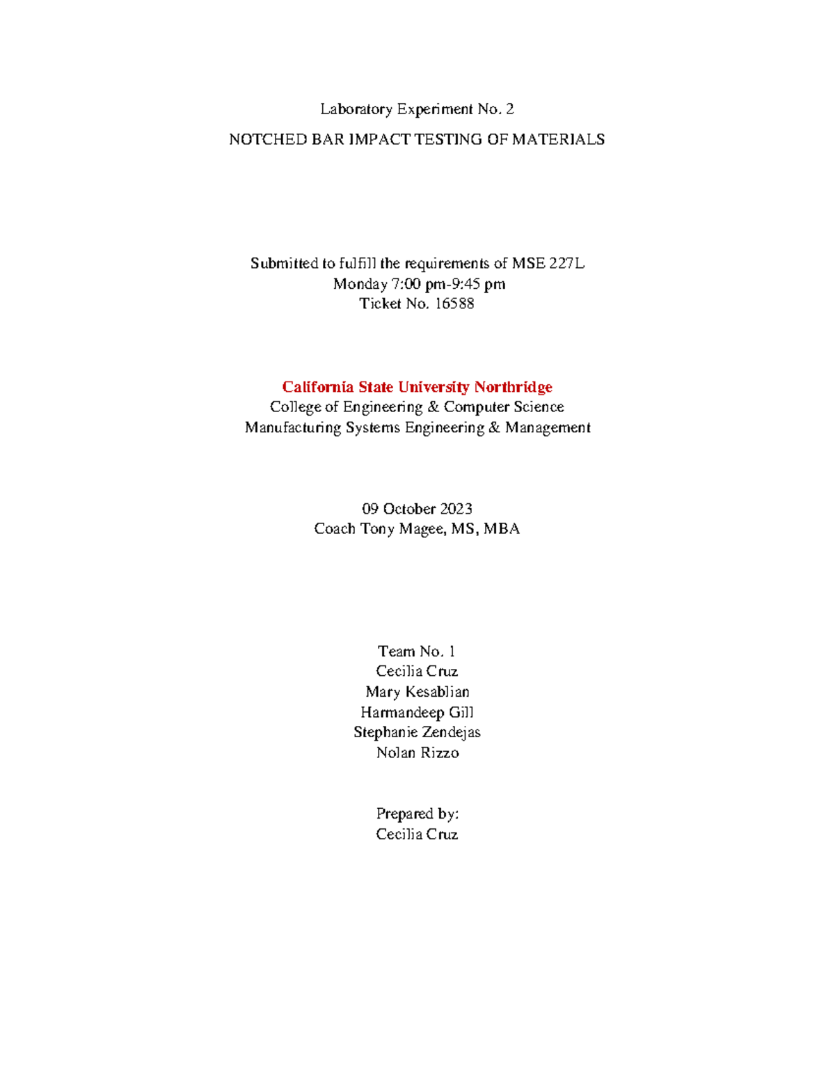 Lab Report-Experiment 2 - Laboratory Experiment No. 2 NOTCHED BAR ...