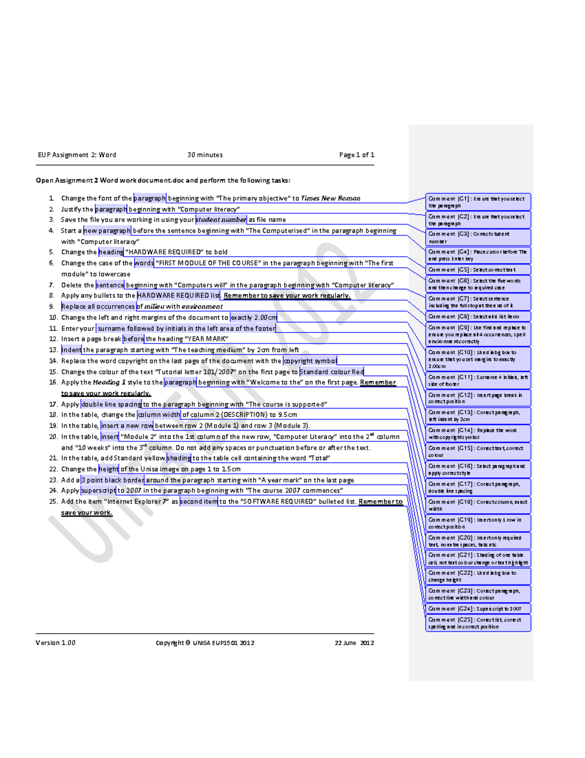 Assignment+2+Word+Questions+Feedback - EUP Assignment 2: Word 30 ...