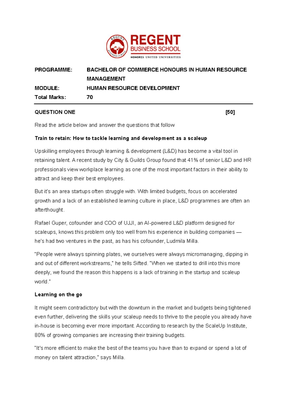 Bchnhrm Human Resource Development Assignment - PROGRAMME: BACHELOR OF ...