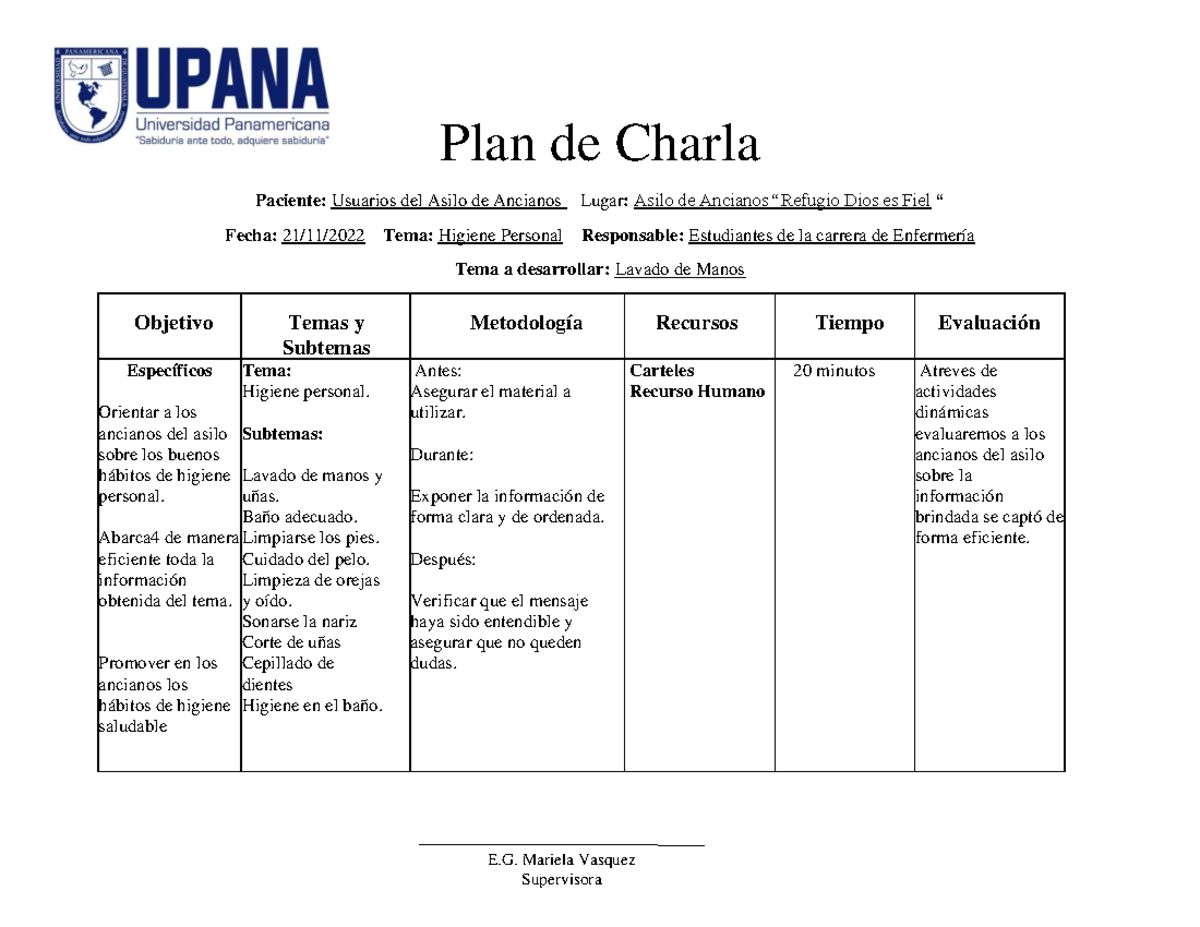 Plan Educacional y Plan de Charla - Grupo 6 - Plan de Charla Paciente