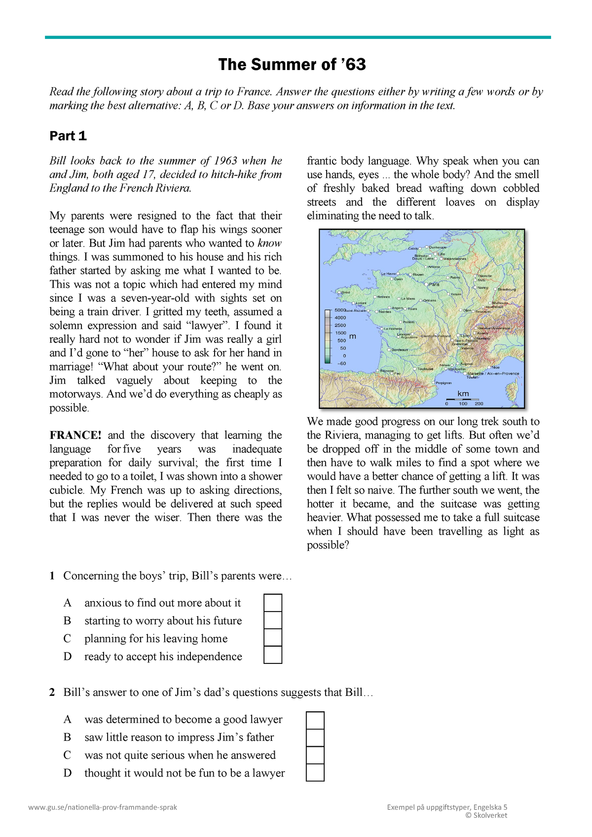 En5 The Summer Of 63 - Gu/nationella-prov-frammande-sprak Exempel På ...