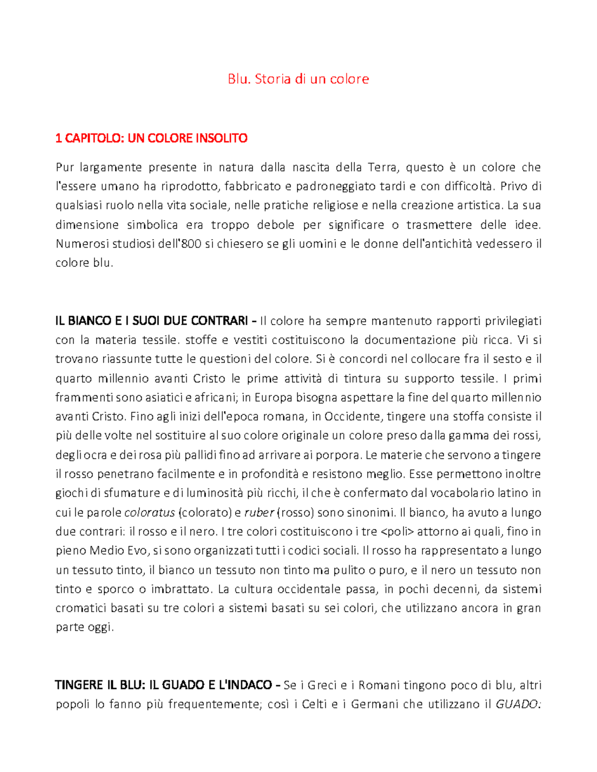 Blu. Storia di un colore Blu. Storia di un colore 1 CAPITOLO UN