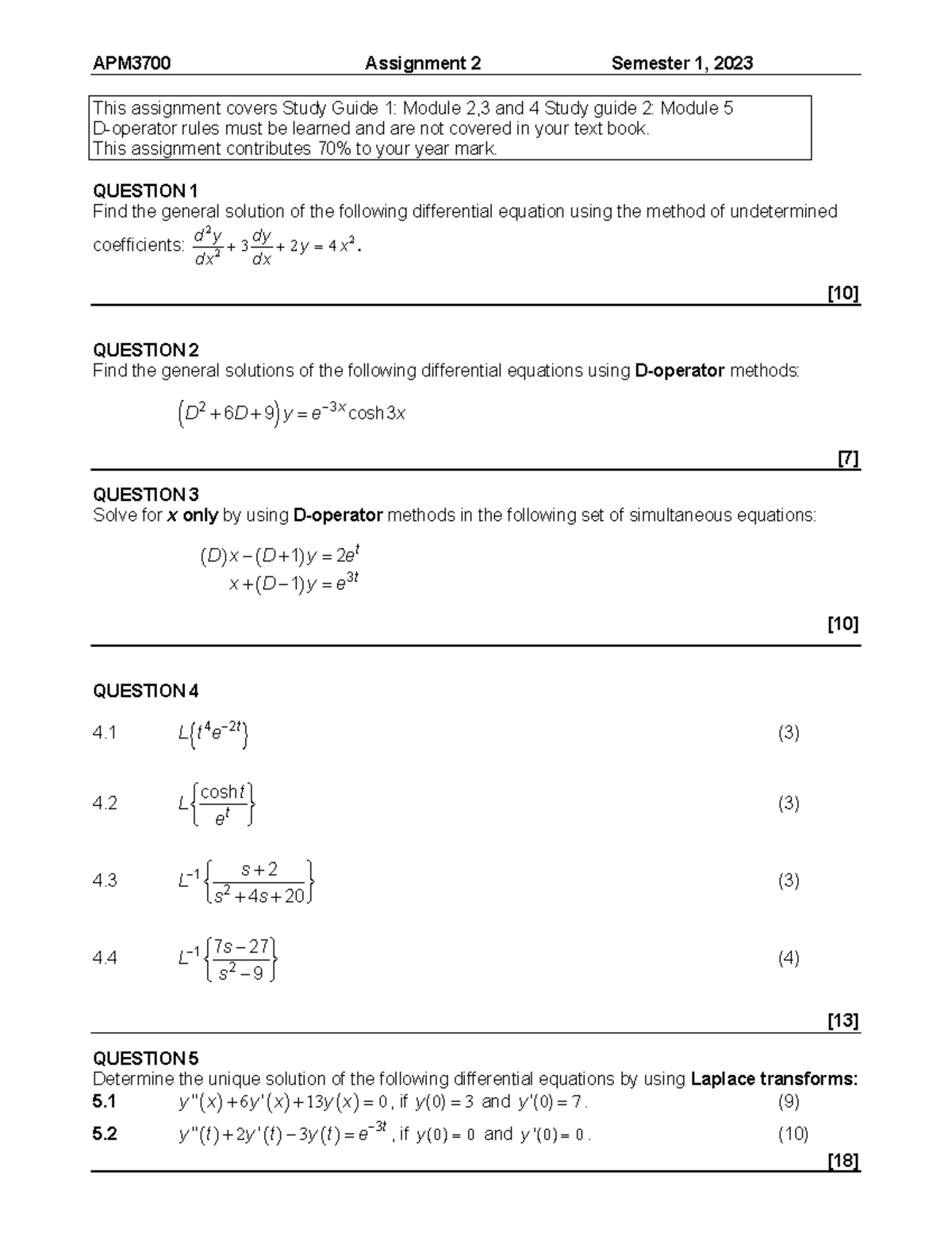 APM3700 Assignment 2 Semester 1 - APM3700 Assignment 2 Semester 1, 2023 ...