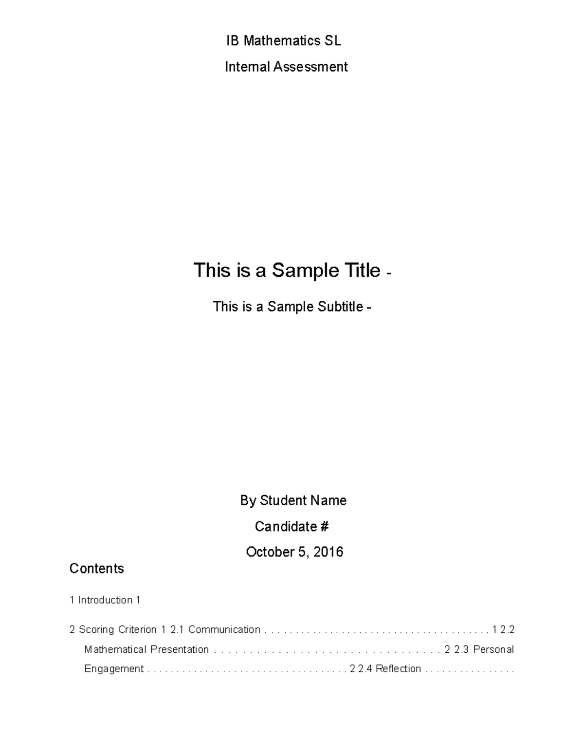 IB Math Applications Interpretations Internal Assessment Template 