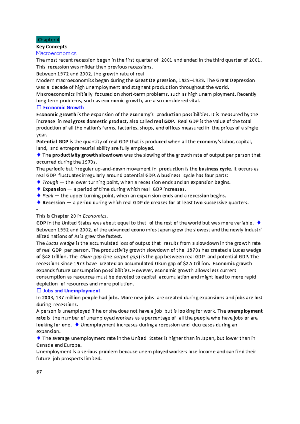 ECS1601 Chapter 4 summarised - Chapter 4 Key Concepts Macroeconomics ...