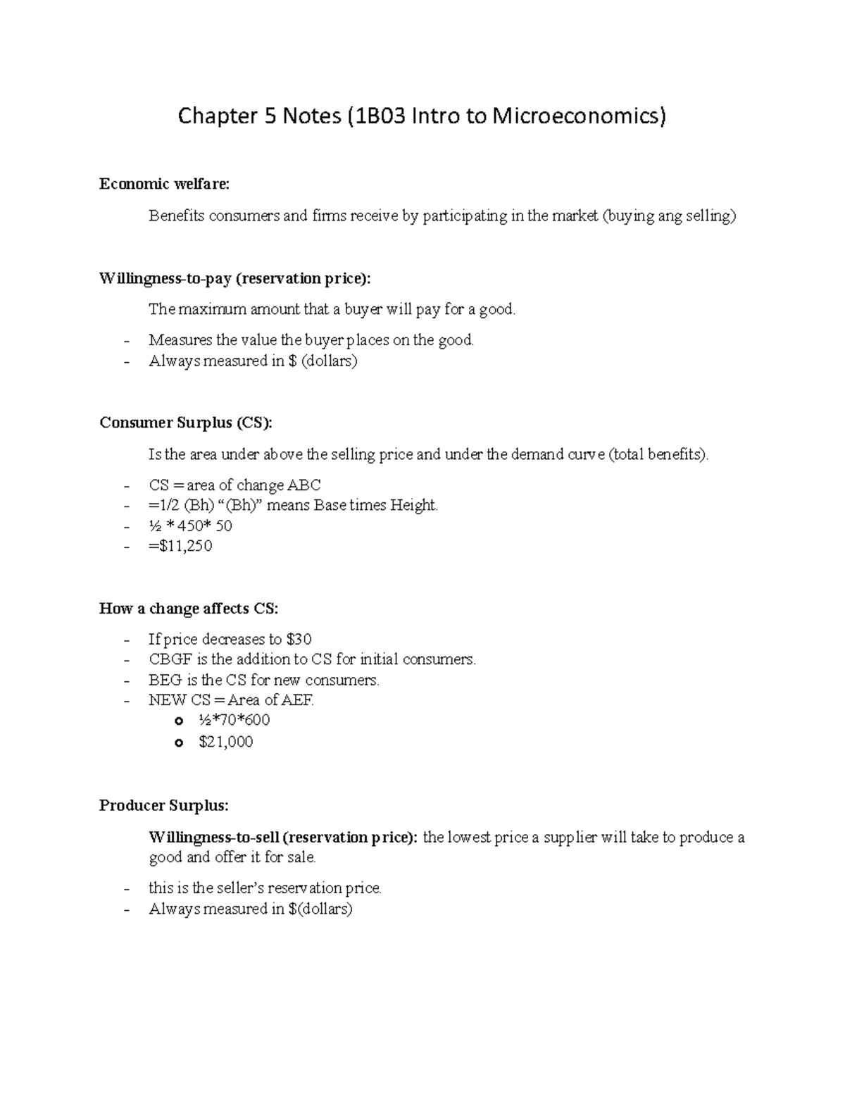 Chapter 5 Notes (1B03 Intro To Microeconomics) - Chapter 5 Notes (1B03 ...