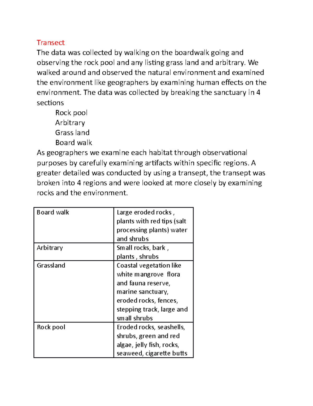 Document (34) - notes - Transect The data was collected by walking on ...