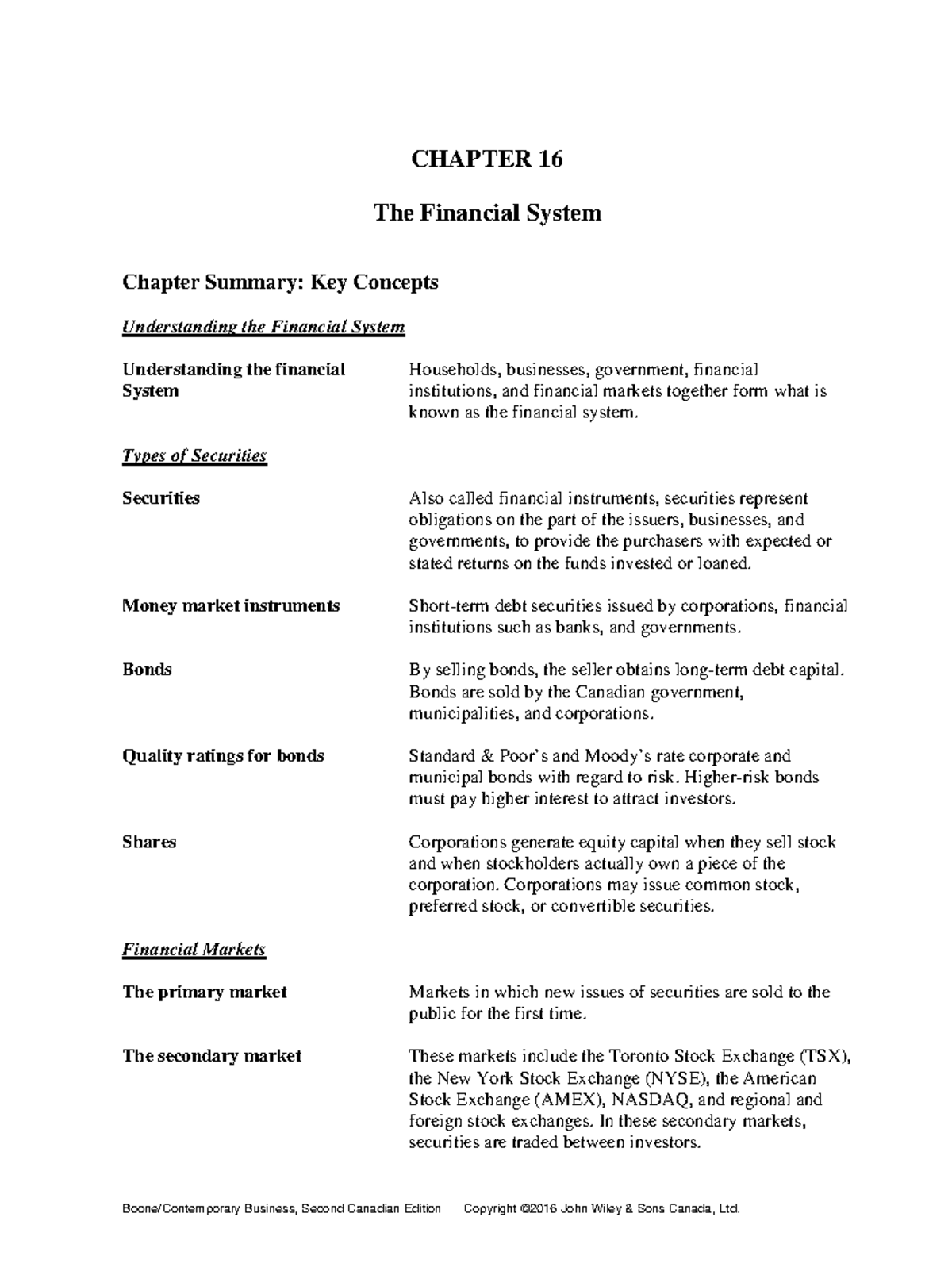Bus 1038 Chapter 16 Study Guide(1) - CHAPTER 16 The Financial System ...
