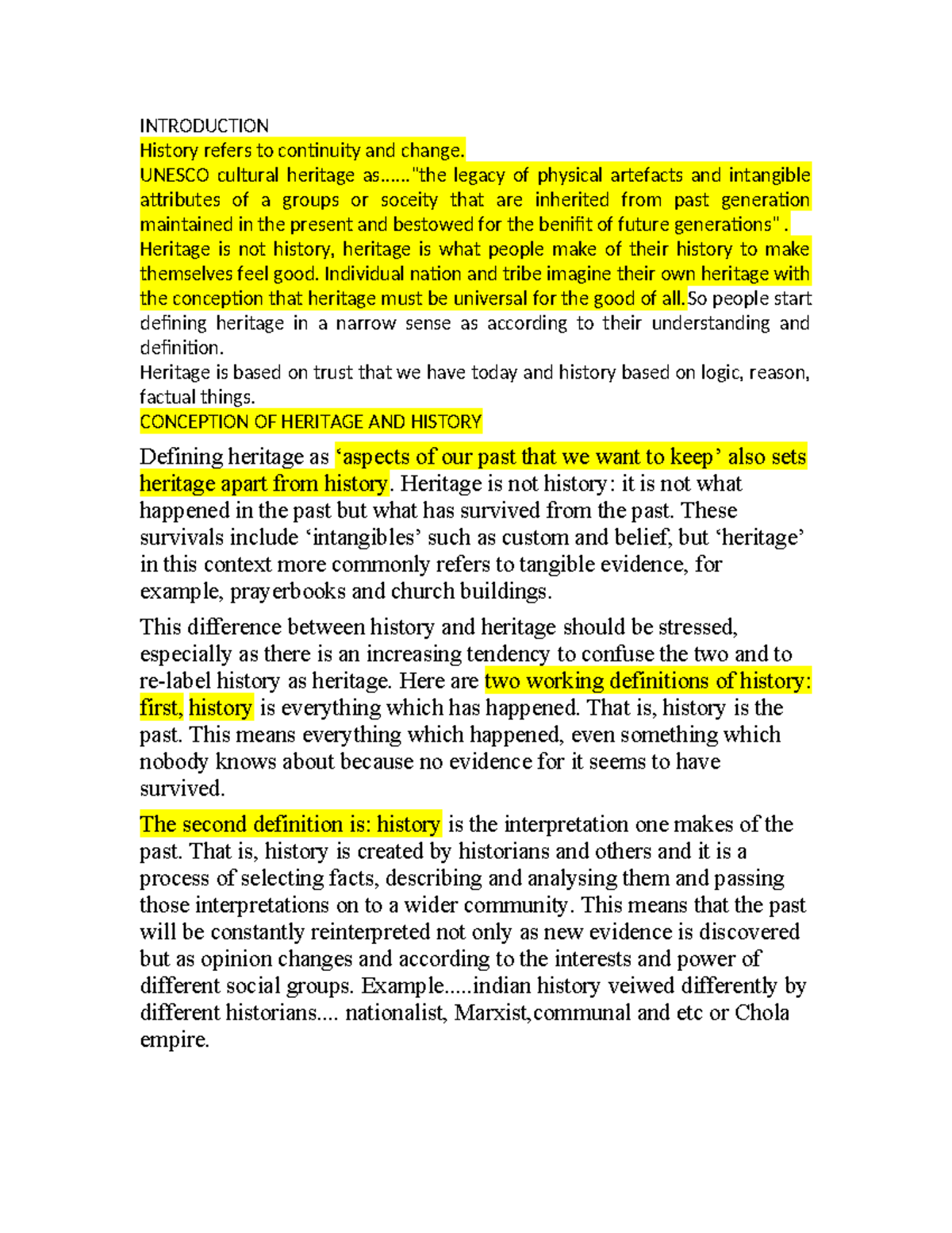 Heritage history - INTRODUCTION History refers to continuity and change ...
