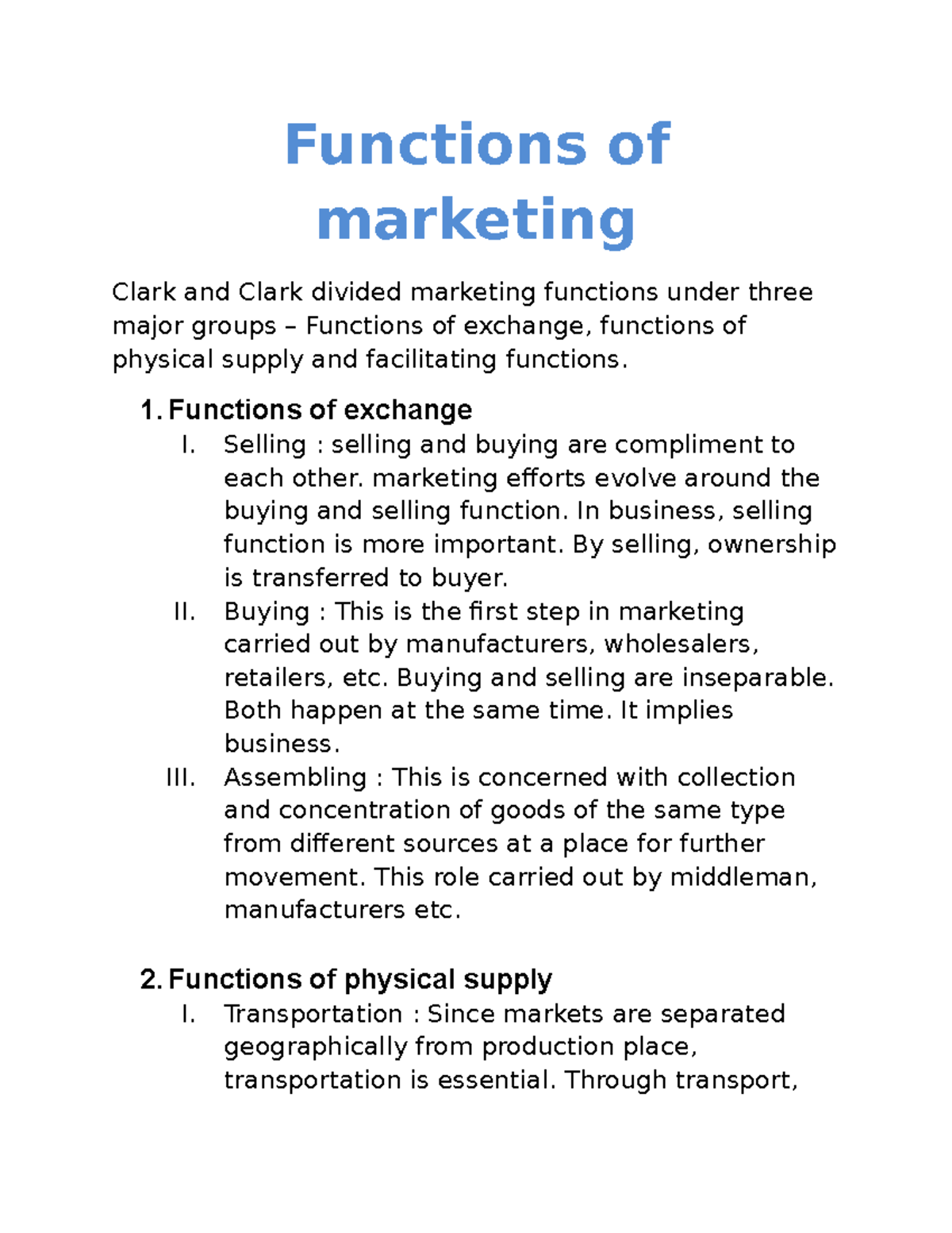 essay about marketing function