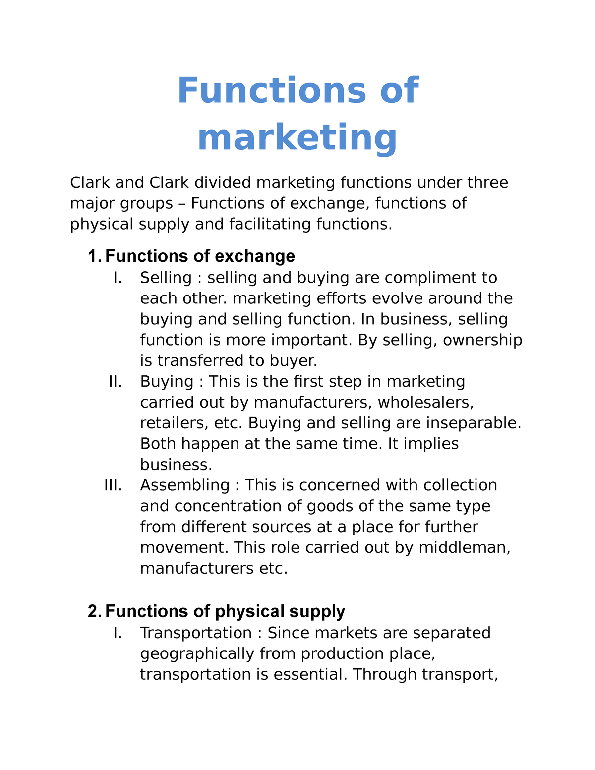 Functions Of Marketing Functions Of Marketing Clark And Clark Divided 