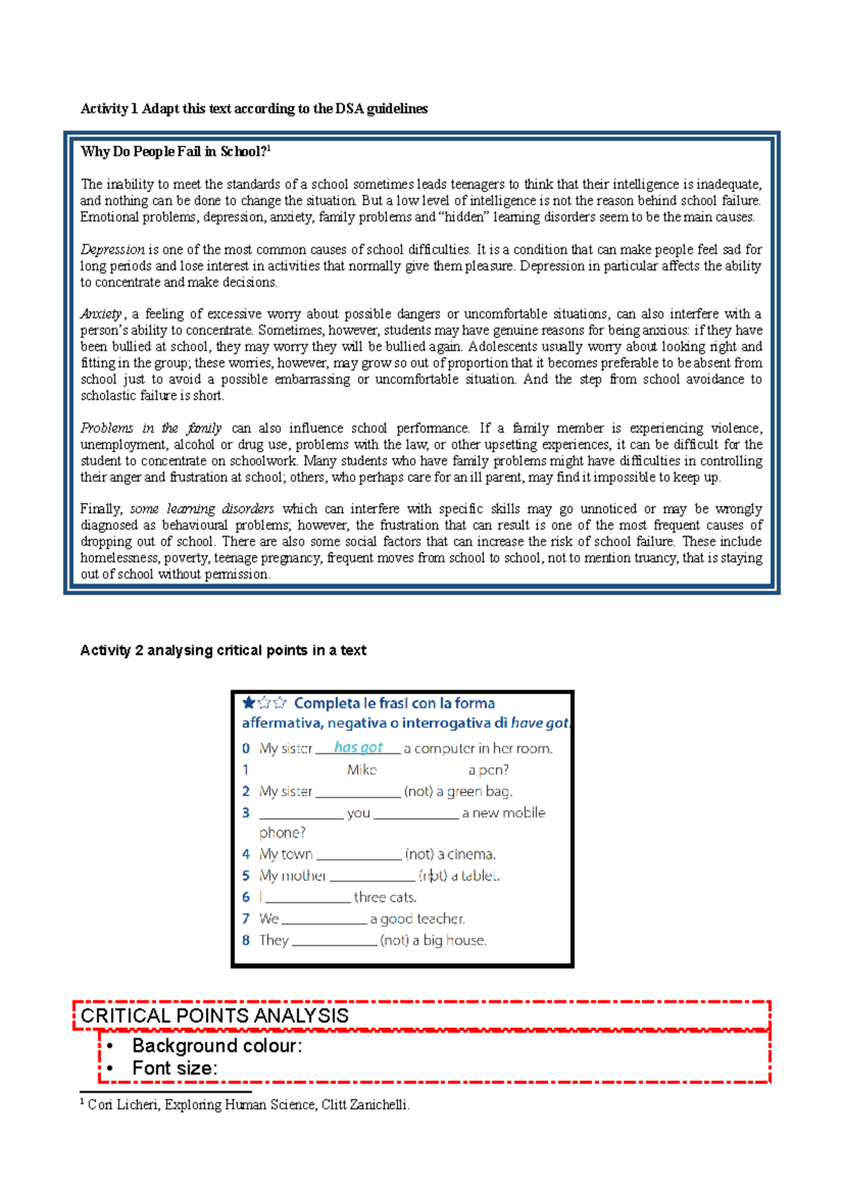 DSA friendly text Why Do People Fail in School - Activity 1 Adapt this ...