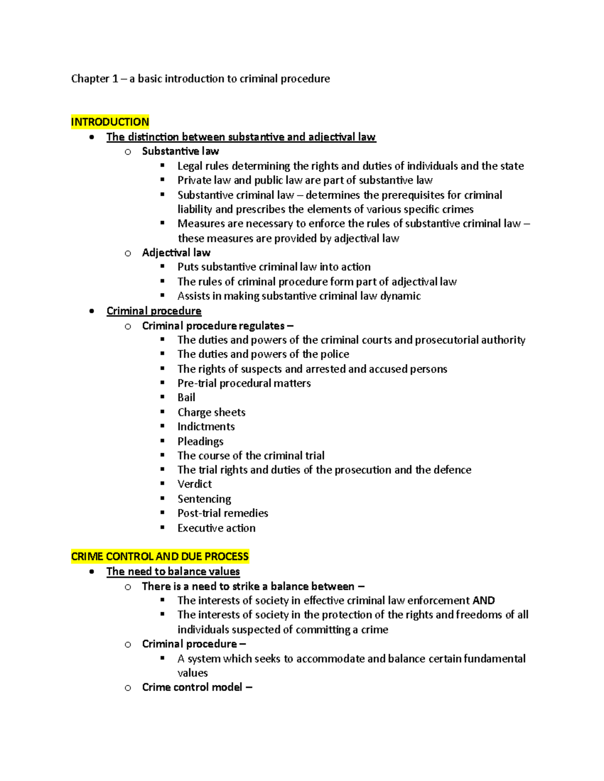 Subject 1 - Summary Criminal procedure law - Chapter 1 – a basic ...