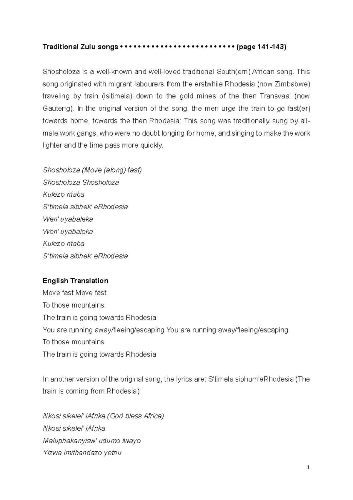 Traditional Zulu Songs This Song Originated With Migrant Labourers