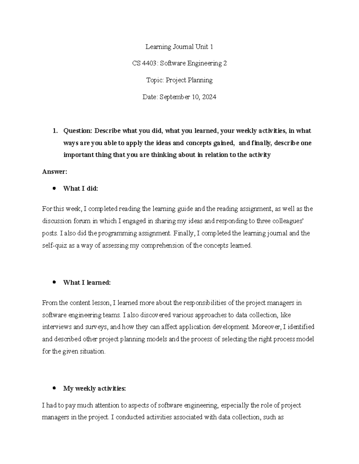 Learning Journal Unit 1 - CS 4403 - I Also Did The Programming ...