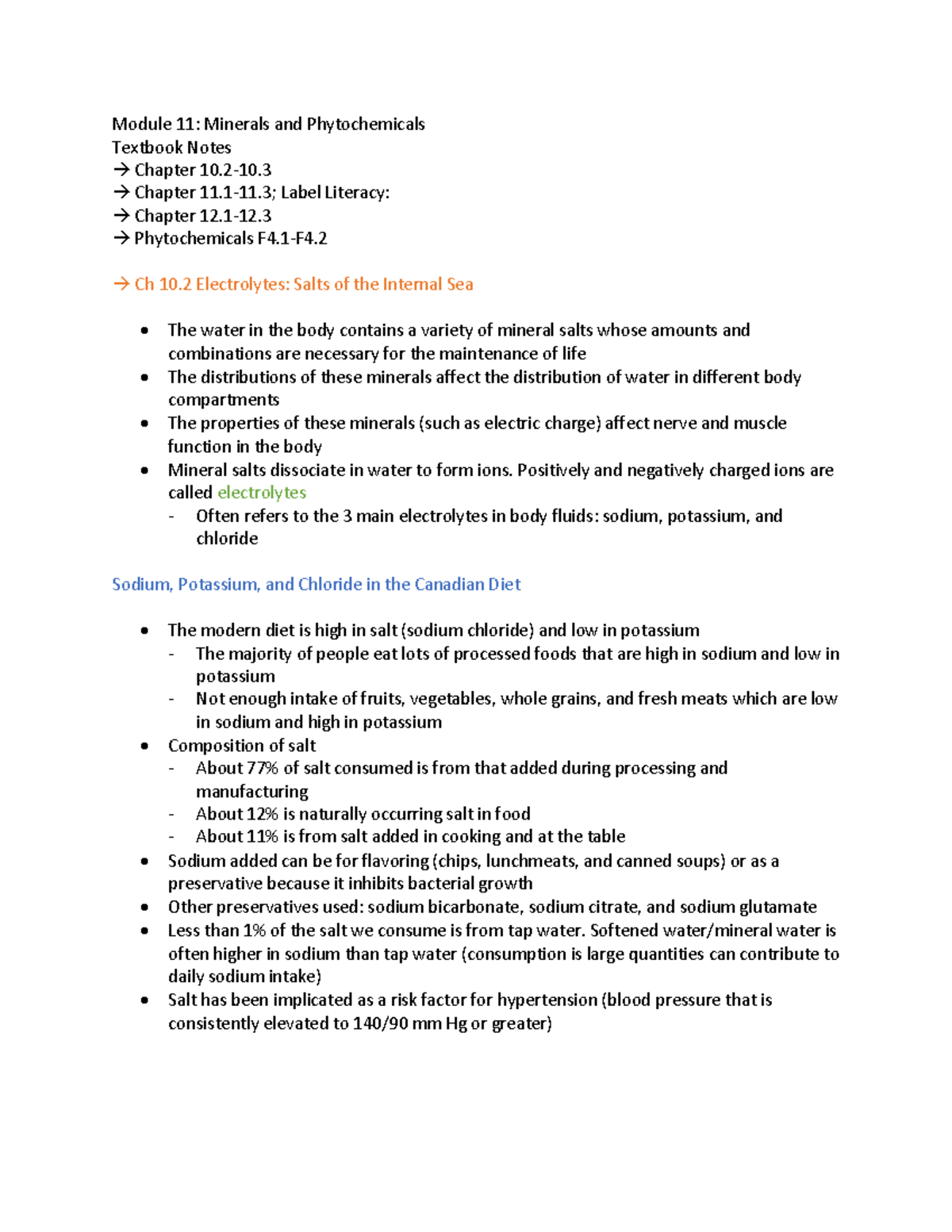 Nutrition Module 11 Textbook Notes - Module 11: Minerals And ...