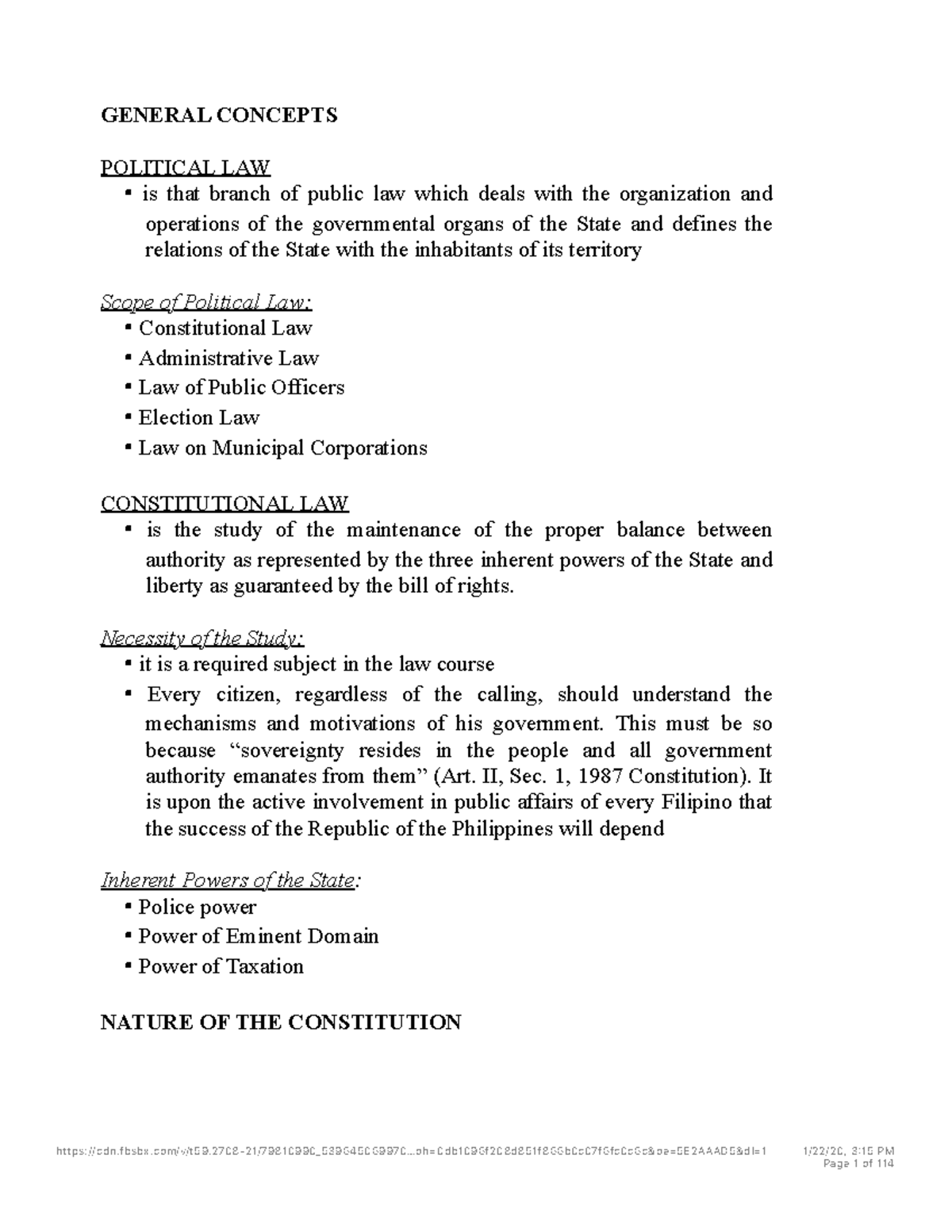 Consti-1-Soriano - Notes On Constitutional Law 1 - GENERAL CONCEPTS ...