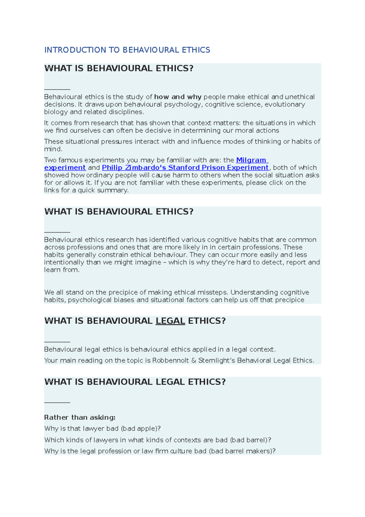 What Is Behavioural Ethics