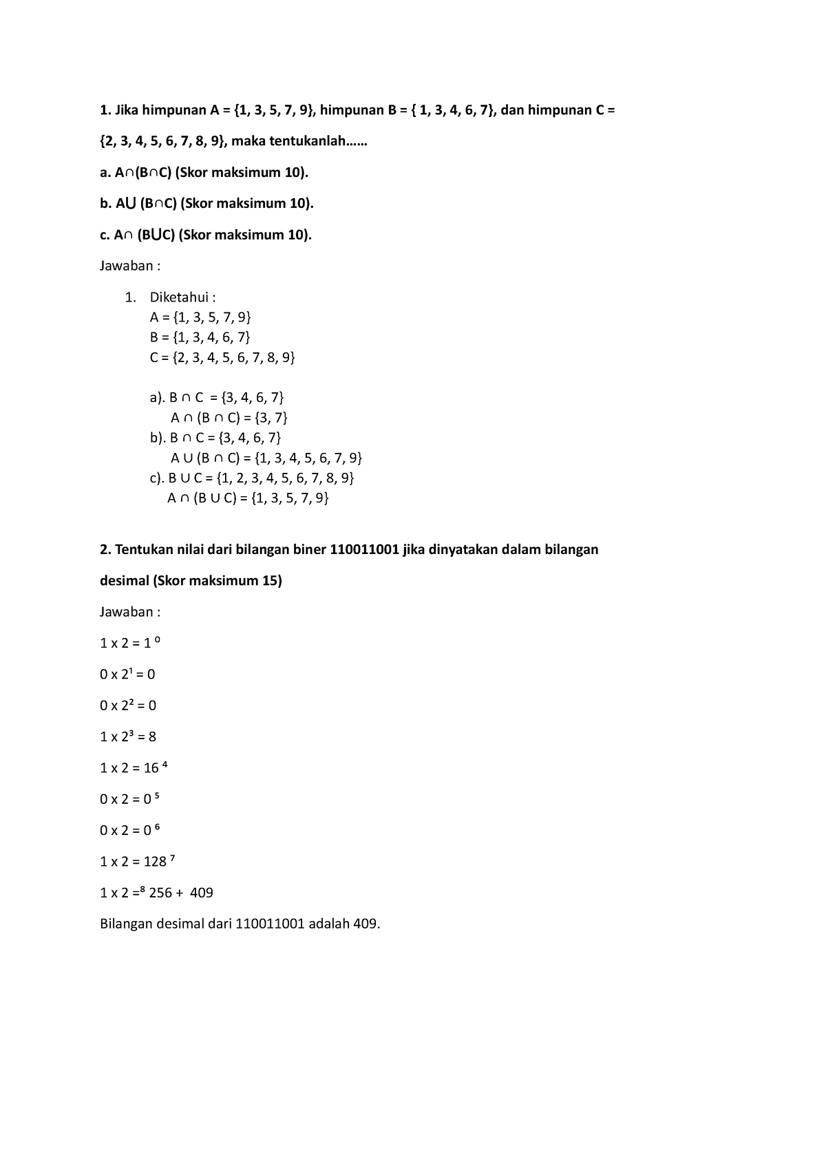 Tgs1mtk - Tugas 1 Mtk Ekonomi - Jika Himpunan A = {1, 3, 5, 7, 9 ...