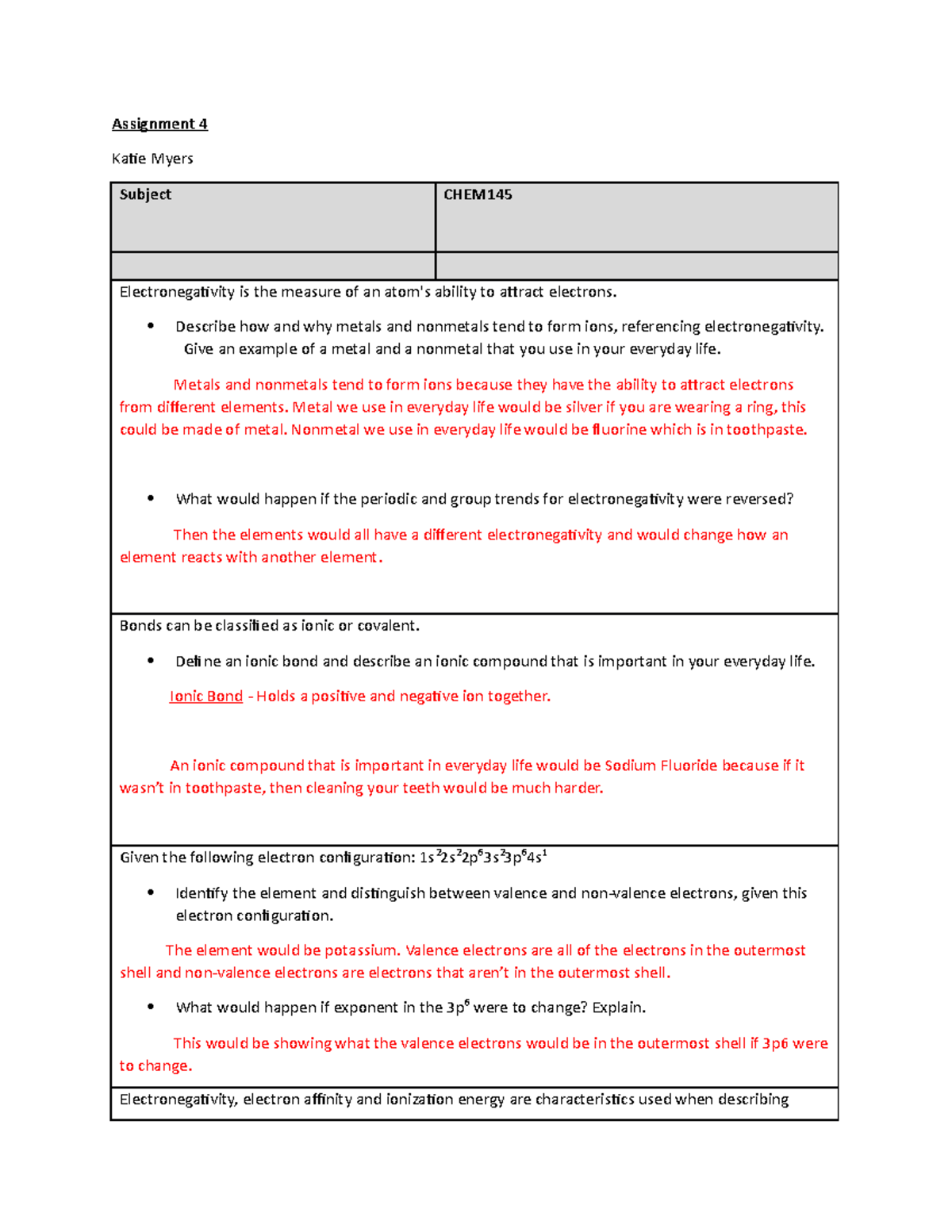 chemistry assignment 4