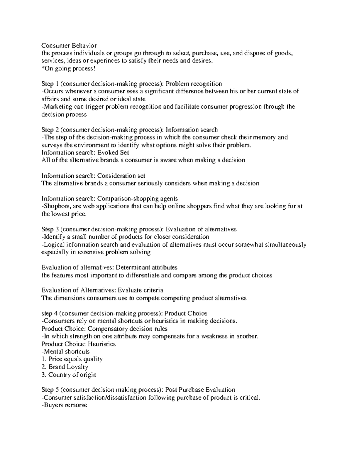 MKTG 2 - Notes for exam 2 - Consumer Behavior the process individuals ...