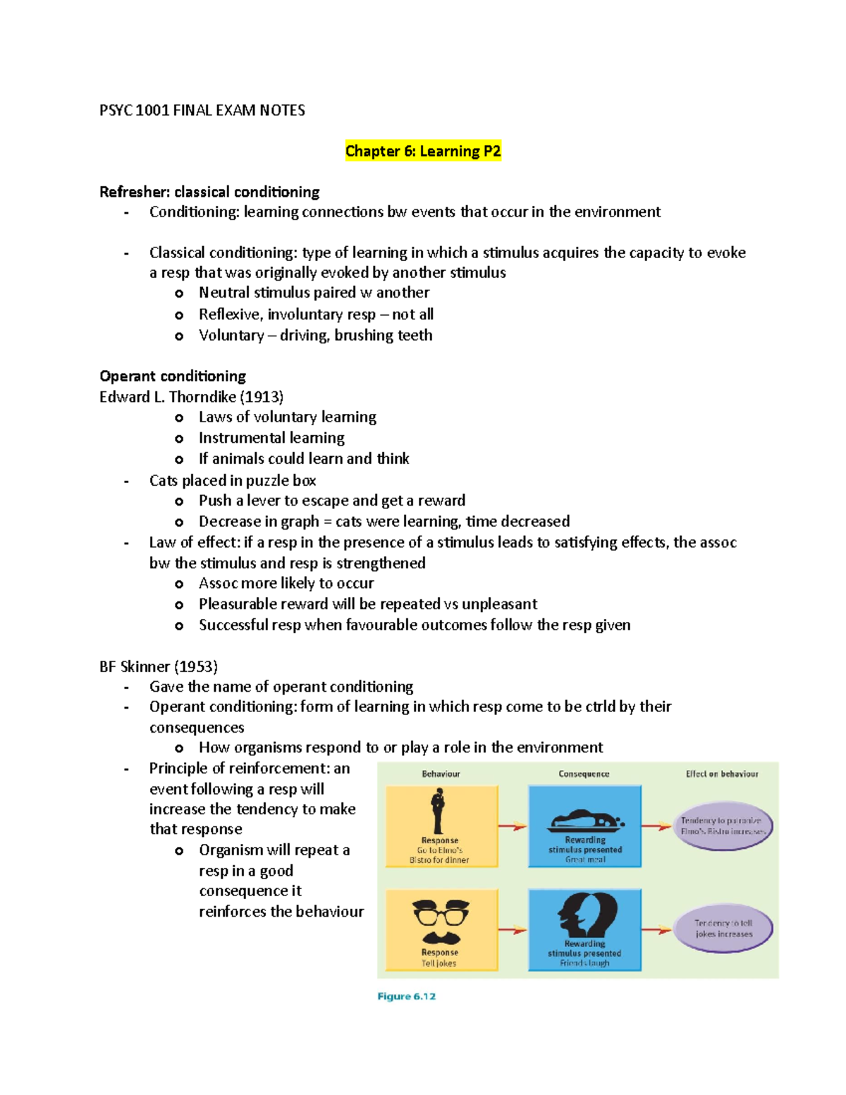 PSYC 1001 Final Exam Notes - PSYC 1001 FINAL EXAM NOTES Chapter 6 ...