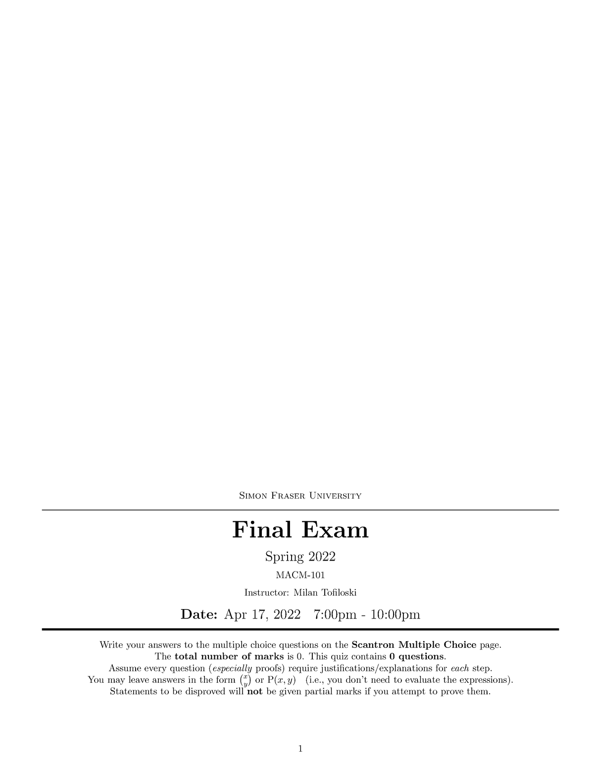 FinalExamCheatSheetfinalversion Simon Fraser University Final