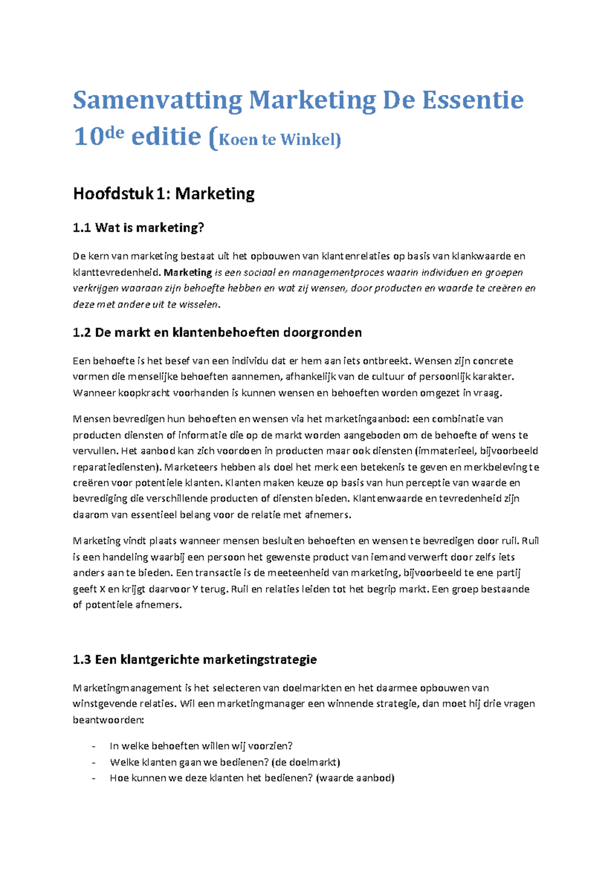 Samenvatting Marketing De Essentie - Marketing Is Een Sociaal En ...