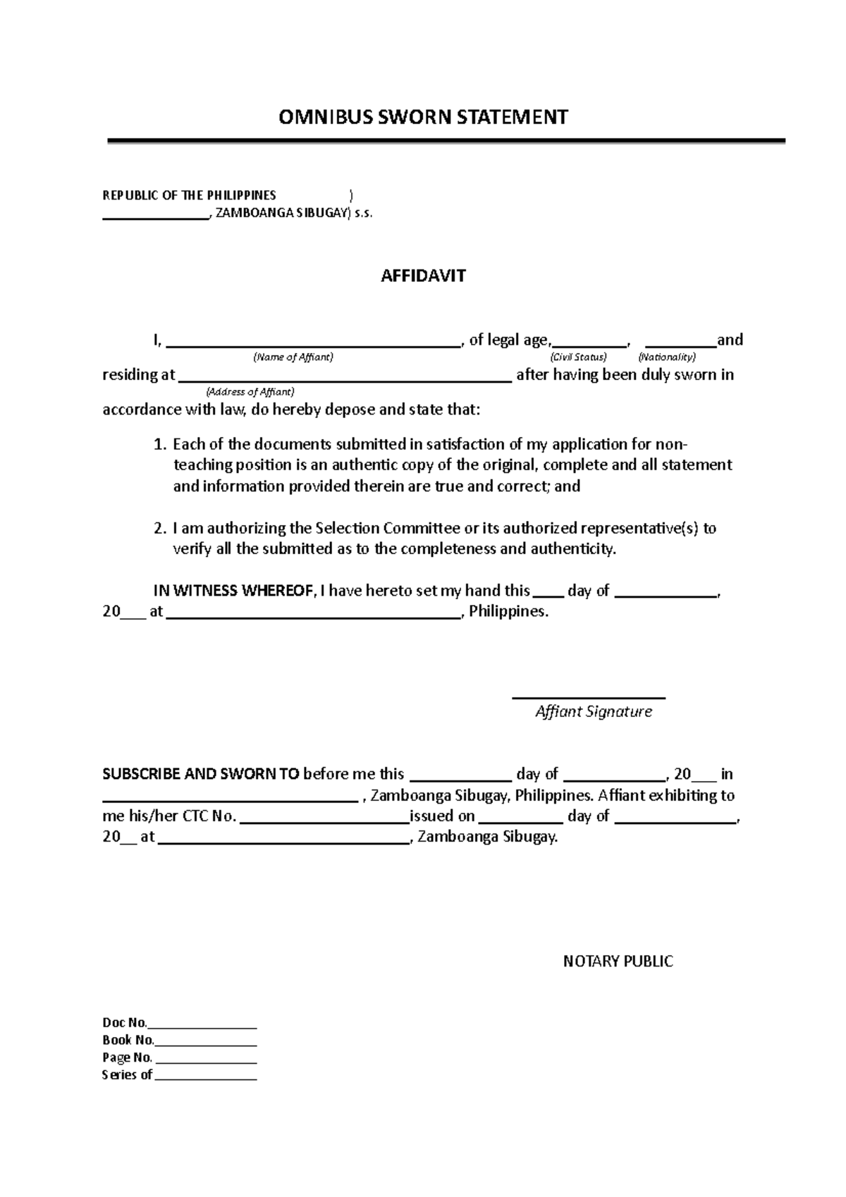 Omnibus Sworn Statement(non-Teaching) - OMNIBUS SWORN STATEMENT ...