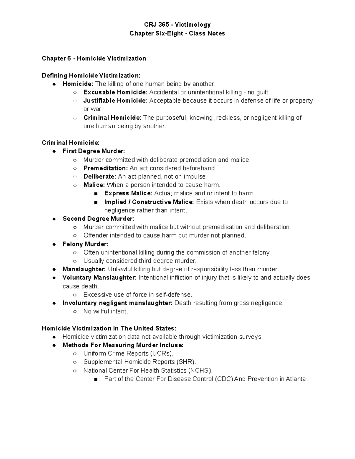 CRJ 365 6-8 Class Notes - Chapter Six-Eight - Class Notes Chapter 6 ...